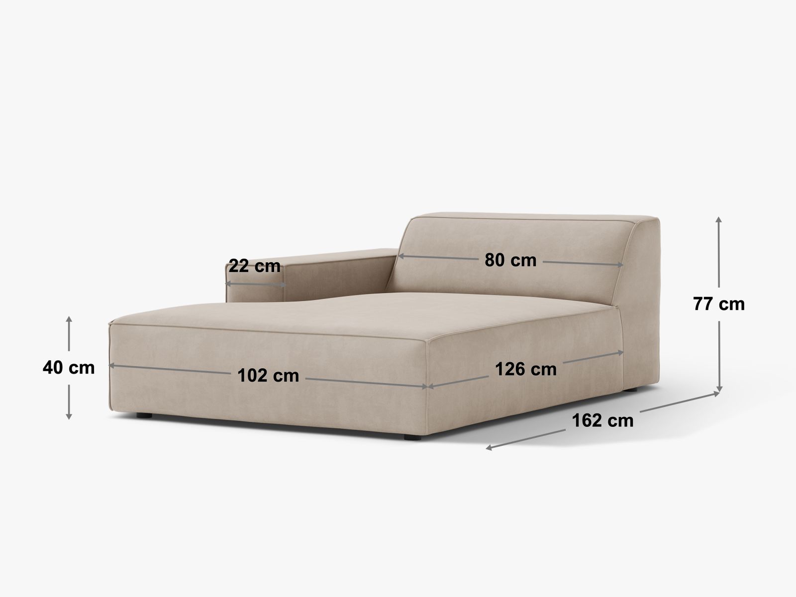 Stilvolle 1-Sitzer Chaise Longue Rechts Jodie in edlem Cappuccino-Liberty, perfekt für kreative Raumgestaltungen und gemütliche Sitzgelegenheiten.
