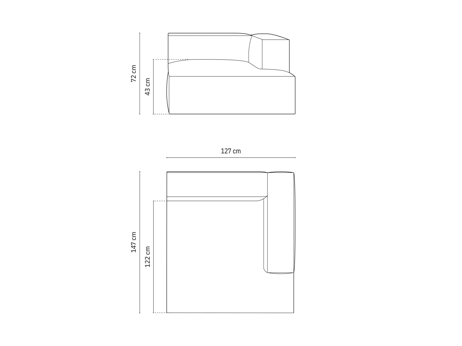 Beige 1-Sitzer Chaise Longue Modul rechts aus der Nuria-Serie, perfekt für moderne Wohnkonzepte und gemütliche Entspannungsecken.