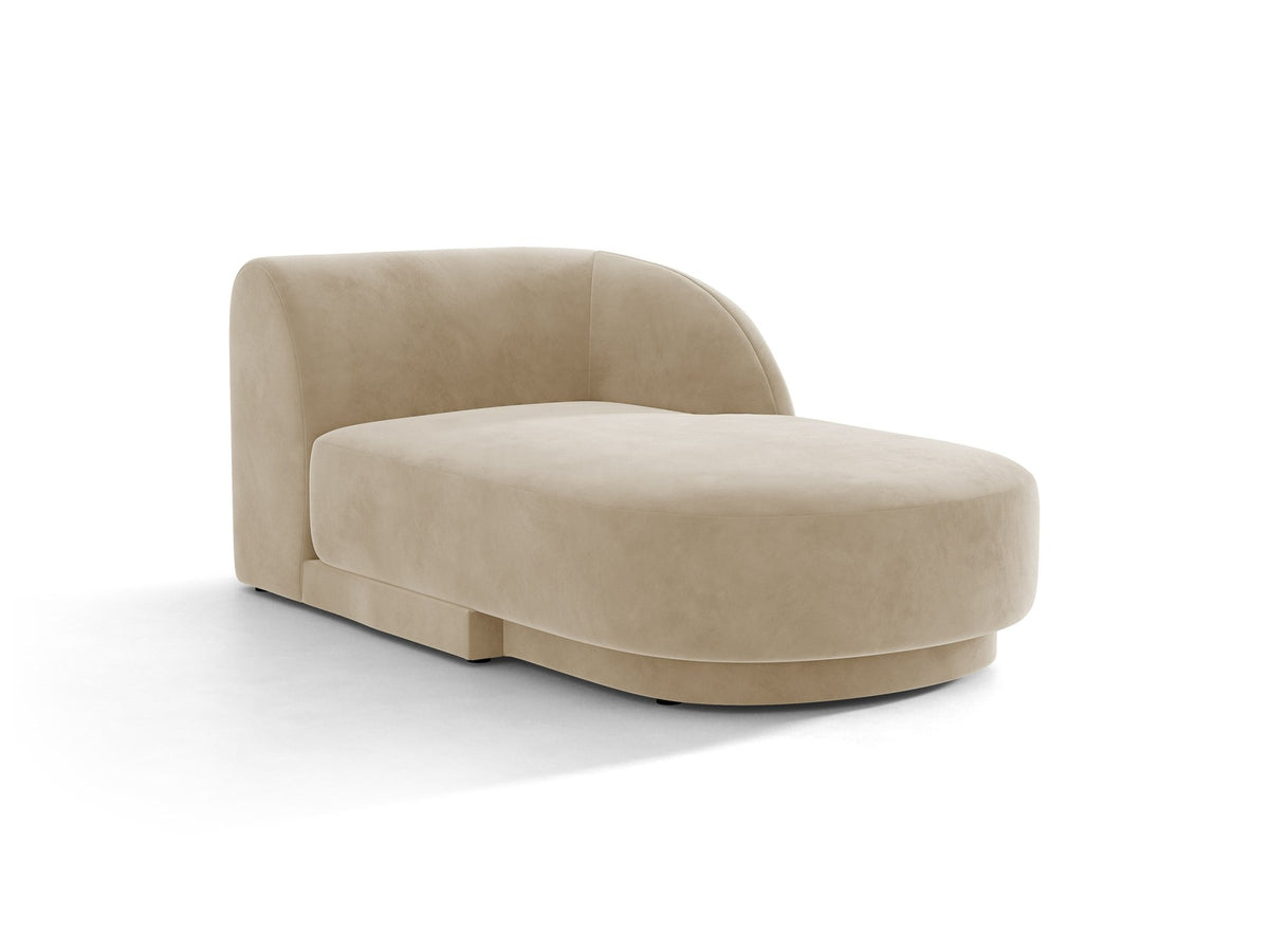 Miley Chaiselongue von Micadoni in Dunkelbeige, Stoffbezug Bluvel, rechtsseitige Ausrichtung, schwarze Kunststoffbeine, modulares Sofa-Element.