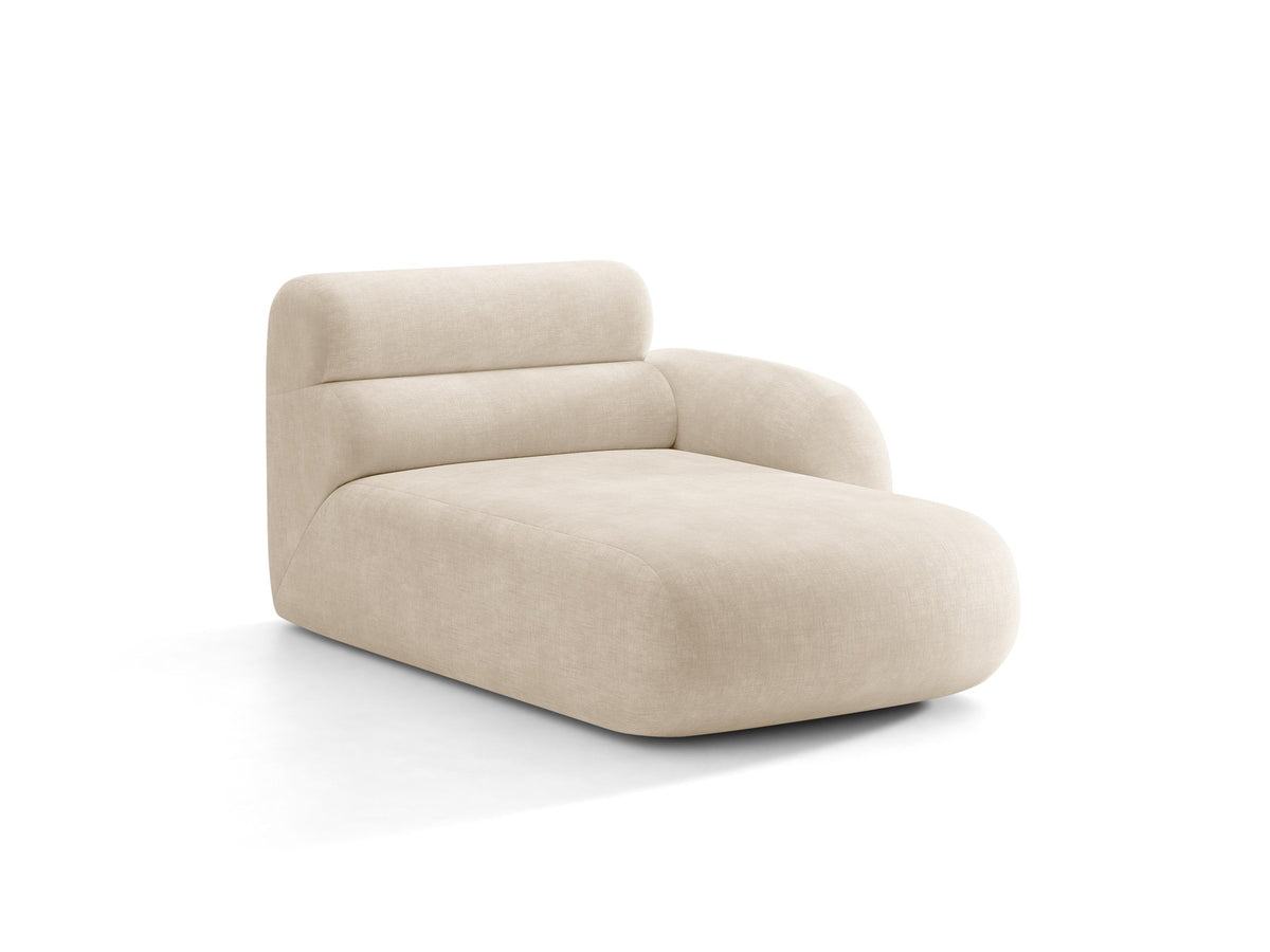 Modulares Sofa Neo Chaiselongue von Micadoni in dunklem Olivgrün mit strukturiertem Stoff und schwarzen Kunststoffbeinen, rechts ausgerichtet.