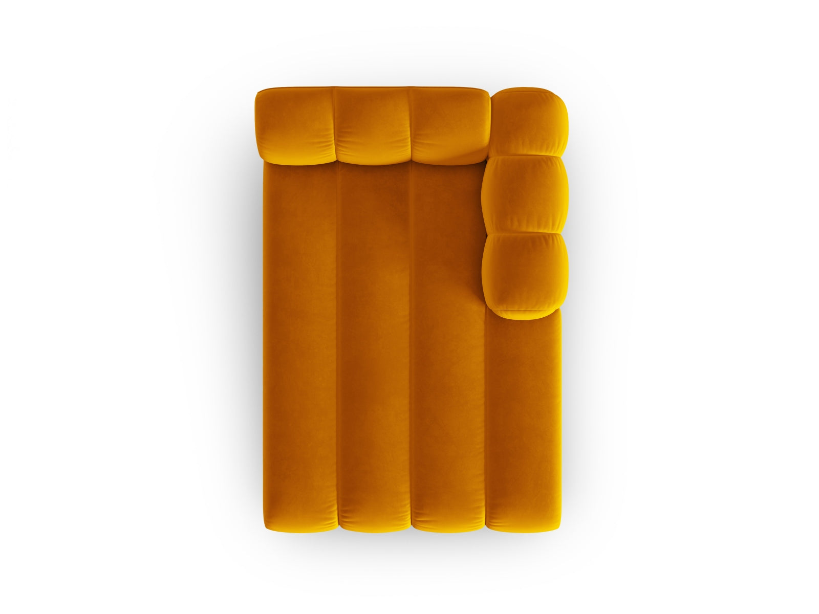 Elegantes 2-Sitzer Velour Sofa Chaise Lounge rechts in sanftem Gelb, ideal für stilvolle und einladende Wohnräume.