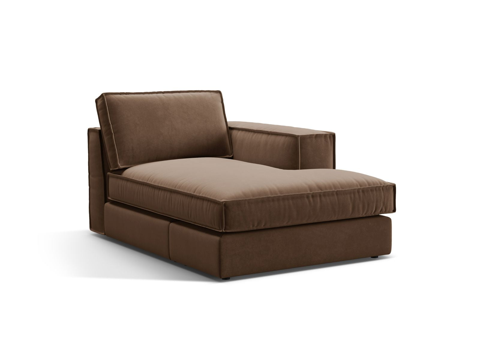 Elegante 1-Sitzer Chaise Longue rechts Pola in Schokoladenfarbe, ideal für stilvolle Wohnräume und vielseitige Sofa-Kombinationen.