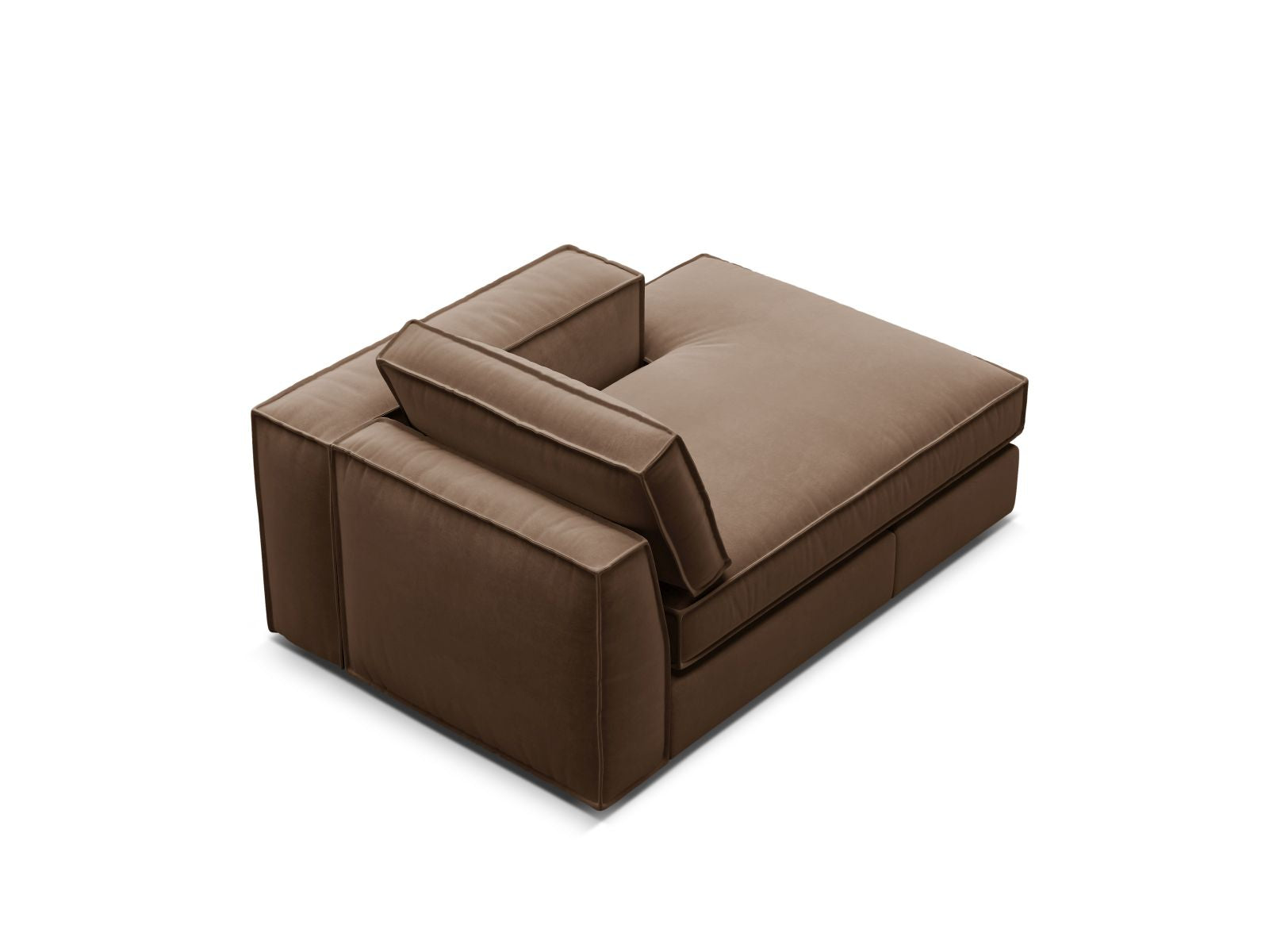 Elegante rechte 1-Sitzer Chaise Longue Pola in luxuriösem Schokoladenbraun, ideal für kreative und stilvolle Wohnräume.