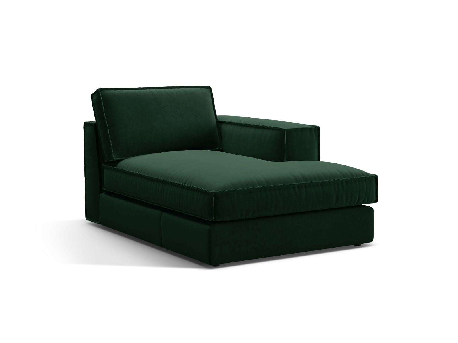 Elegante 1-Sitzer Chaise Longue rechts in Flaschengrün, Teil des modularen Sofas Pola von Micadoni, ideal für stilvolle Wohnräume.