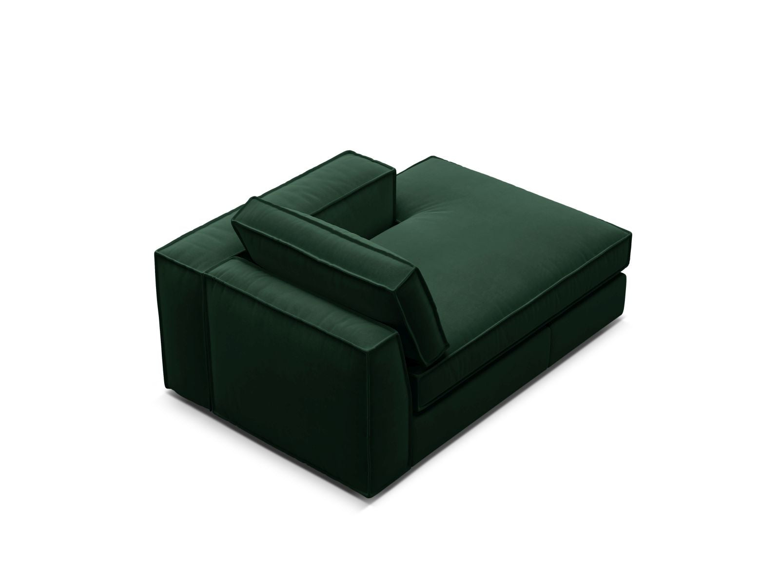 Elegante rechte Chaise Longue in tiefem Flaschengrün, ideal für stilvolle Wohnräume und entspannende Rückzugsorte.