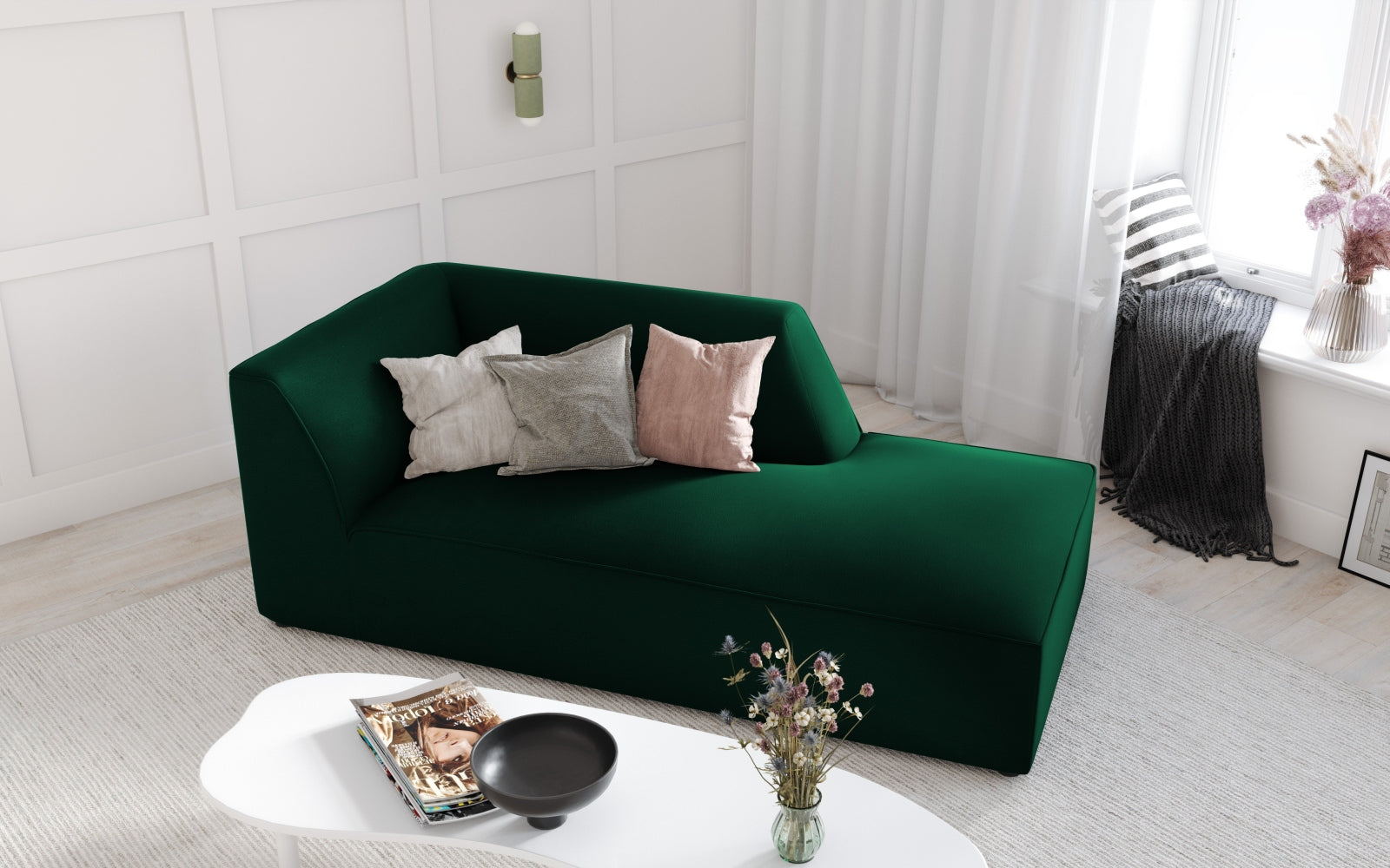 Ruby Velour Sofa Chaise Lounge rechts 1 Sitz in Bottle Green präsentiert im Onlineshop von KAQTU Design AG. L-Sofa rechts ist von Micadoni