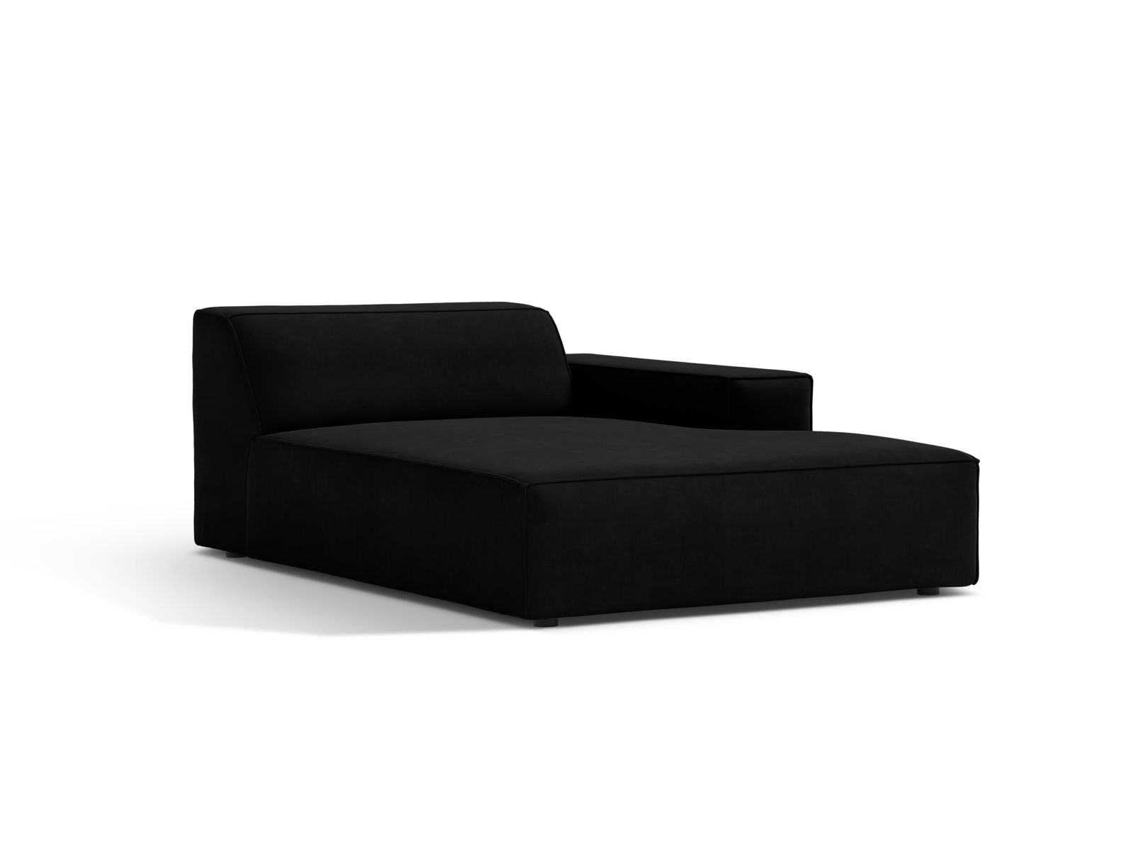 Elegante 1-Sitzer Chaise Longue Rechts Jodie in stilvollem Schwarz-Bluvel, ideal für moderne Wohnräume und vielseitige Sofa-Kombinationen.