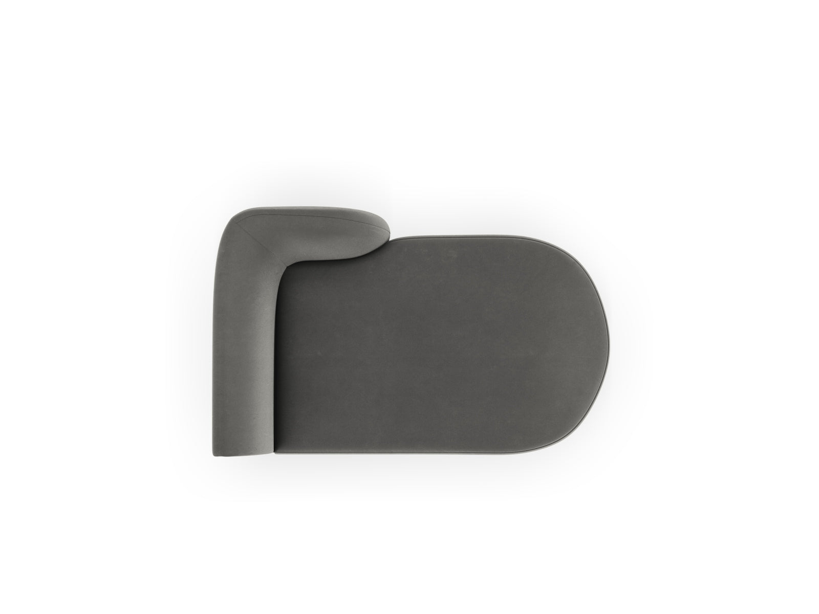Elegantes Miley Velour Sofa Chaise Lounge rechts, 2-Sitzer in sanftem Grau-Blau, ideal für stilvolle und einladende Wohnräume.