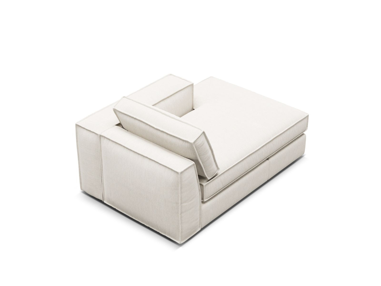 Elegante rechte Chaise Longue Pola in reinem Weiß, ideal für stilvolle Wohnräume und vielseitige Sofa-Arrangements von Micadoni.