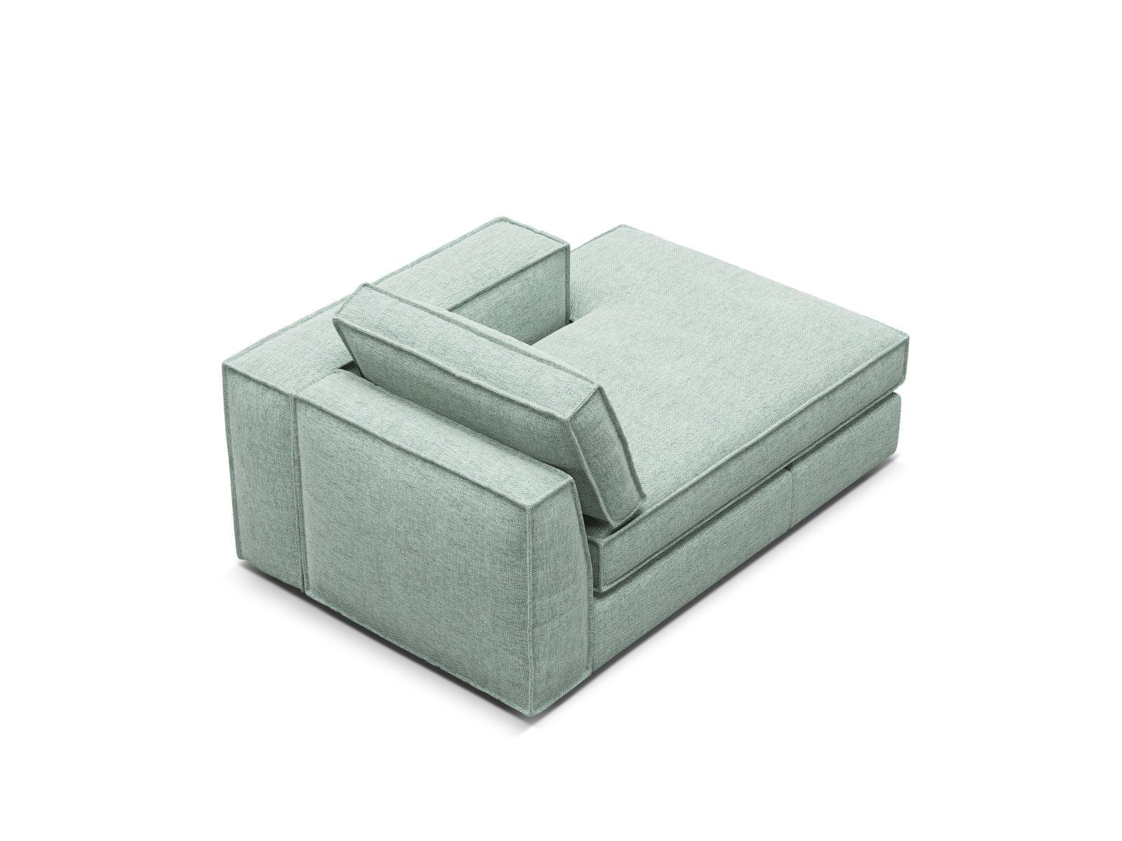 Elegante rechte Chaise Longue in zartem Mintgrün, ideal für stilvolle Wohnräume und flexible Sofa-Arrangements.