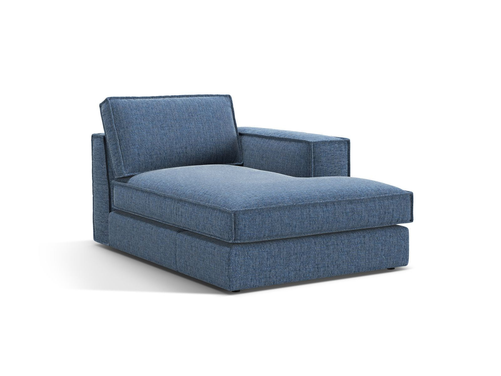 Elegante 1-Sitzer Chaise Longue rechts in Dunkelblau, Teil des modularen Sofas Pola von Micadoni, ideal für stilvolle Wohnräume.