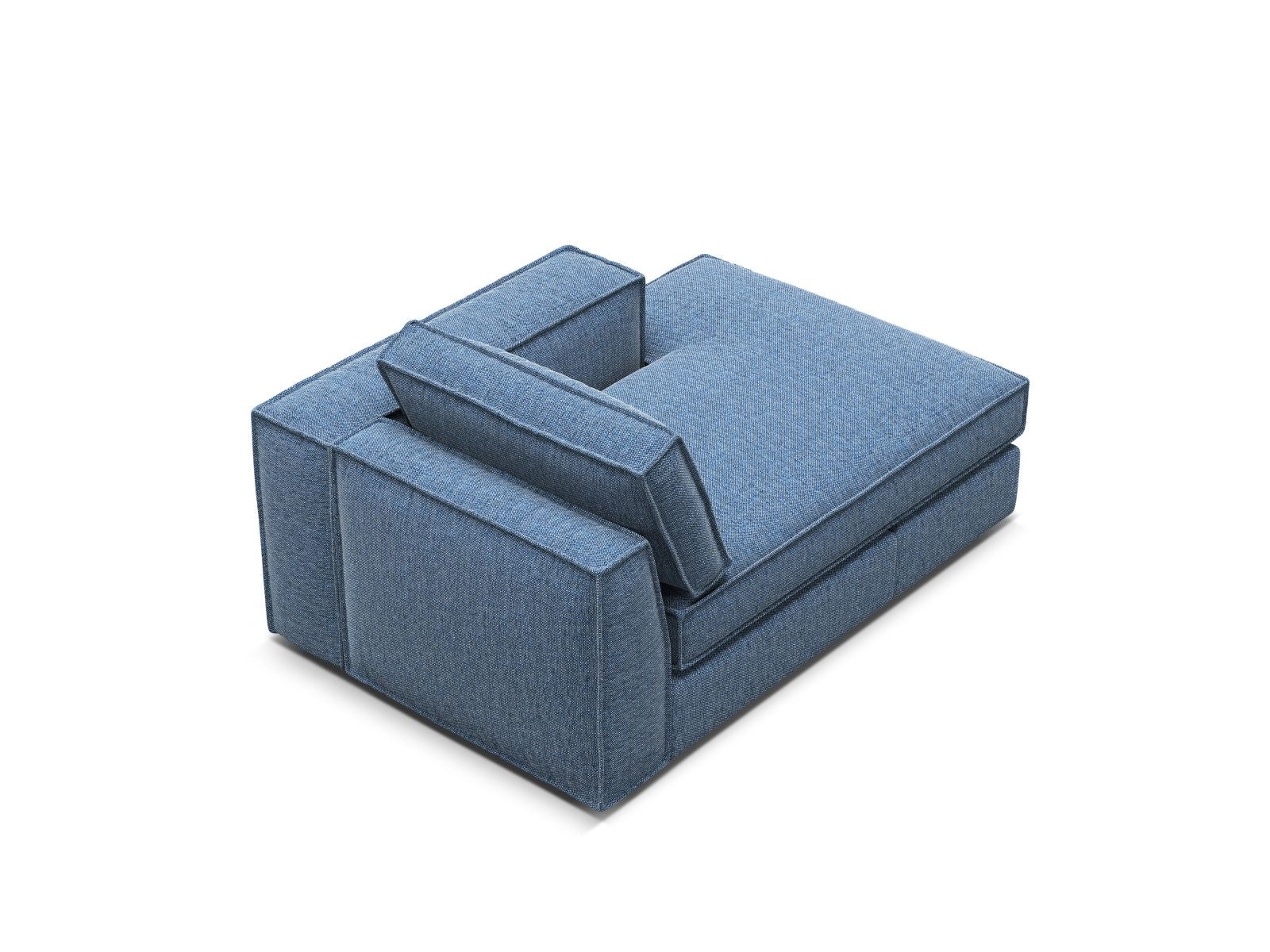 Elegante rechte Chaise Longue in edlem Blau, ideal für zeitgemäße Einrichtung, Bestandteil des modularen Sofas Pola von Micadoni.