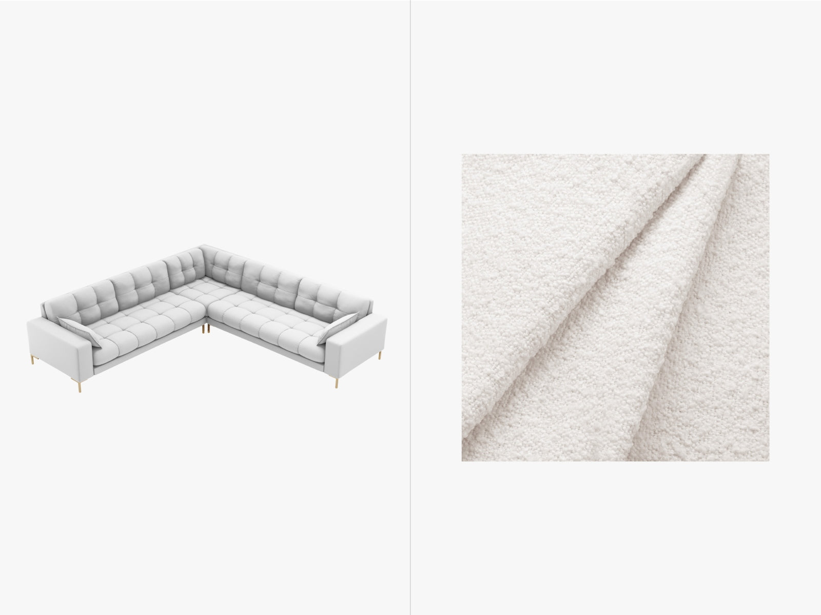 Mamaia Boucle Symmetrical Ecksofa 6 Sitzer in White/Gold präsentiert im Onlineshop von KAQTU Design AG. 3er Sofa ist von Micadoni