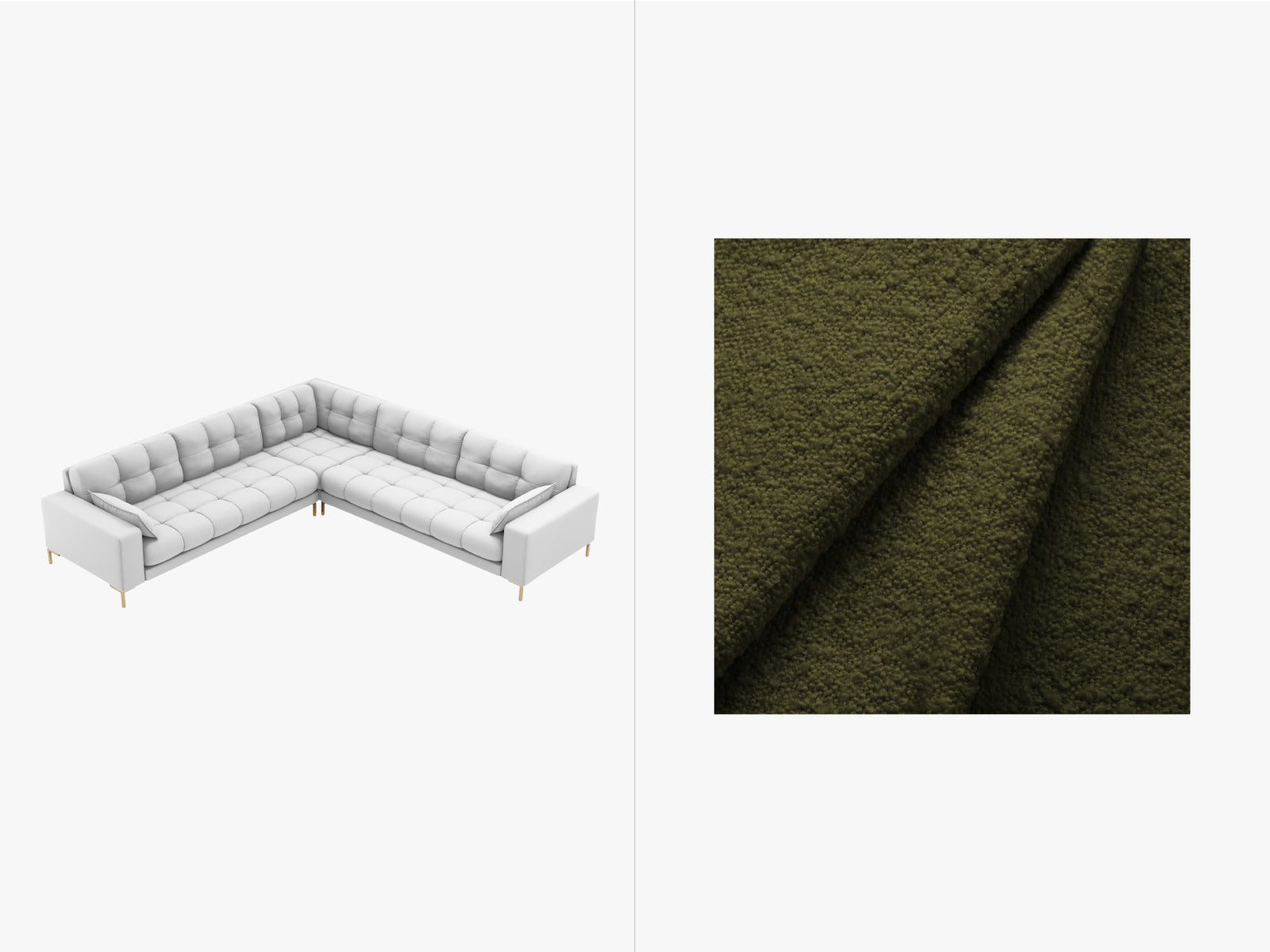 Mamaia Boucle Symmetrical Ecksofa 6 Sitzer in Dark Olive Green/Gold präsentiert im Onlineshop von KAQTU Design AG. 3er Sofa ist von Micadoni