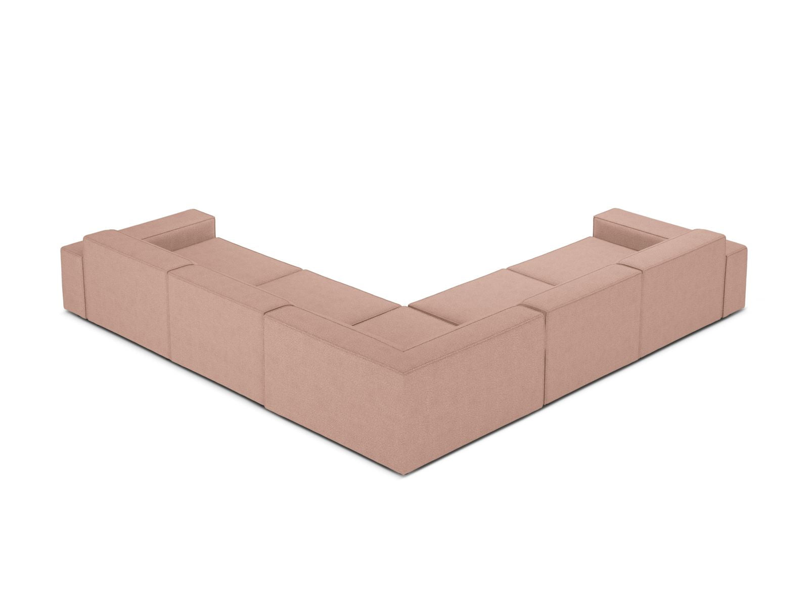Elegantes Jodie Boucle Ecksofa in sanftem Powder Pink, ideal für stilvolle Wohnräume. 6-Sitzer von Micadoni, perfekt für gesellige Abende.