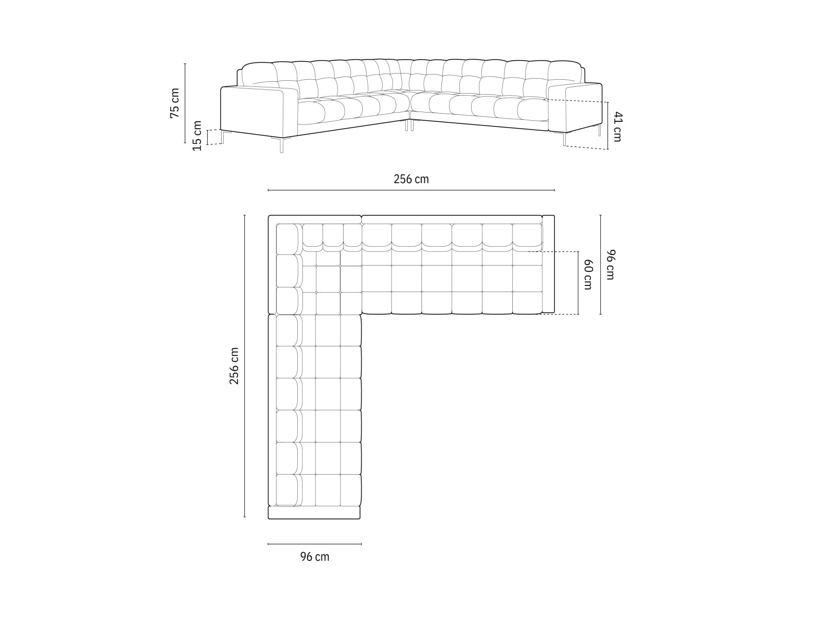 Elegantes Mamaia Boucle Ecksofa für 6 Personen in stilvollem Weiß und Schwarz, ideal für moderne Wohnräume.