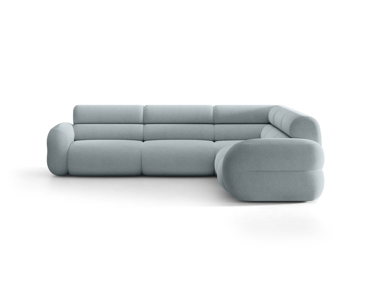 Dunkelolivgrünes modulares Ecksofa Neo von Micadoni mit Bouclé-Stoff, tiefem Sitz und hoher Rückenlehne, symmetrische Eckform.