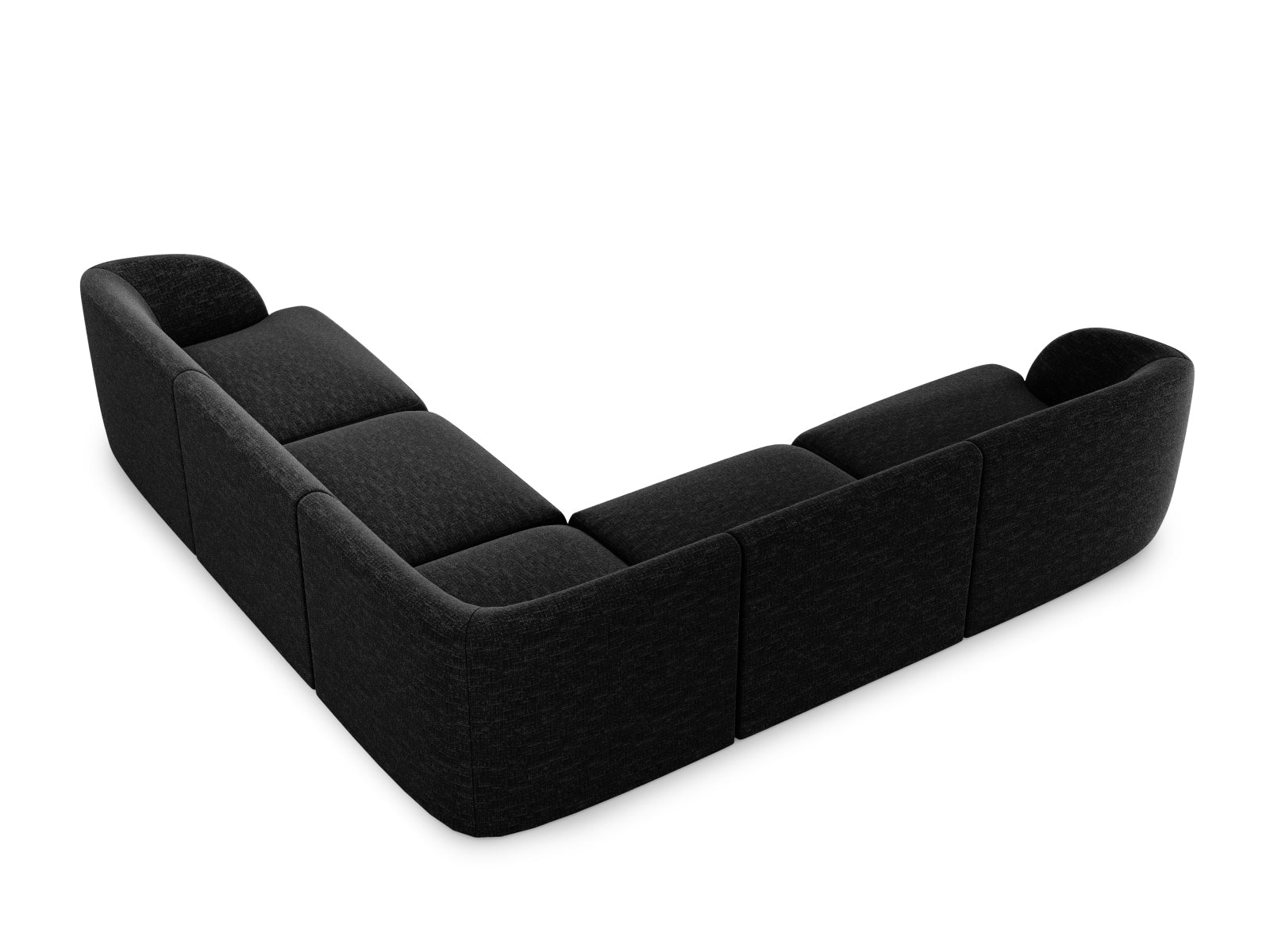 Elegantes Miley Symmetrical Ecksofa in Schwarz, 5-Sitzer von Micadoni, ideal für stilvolle Wohnräume und gemütliche Abende.