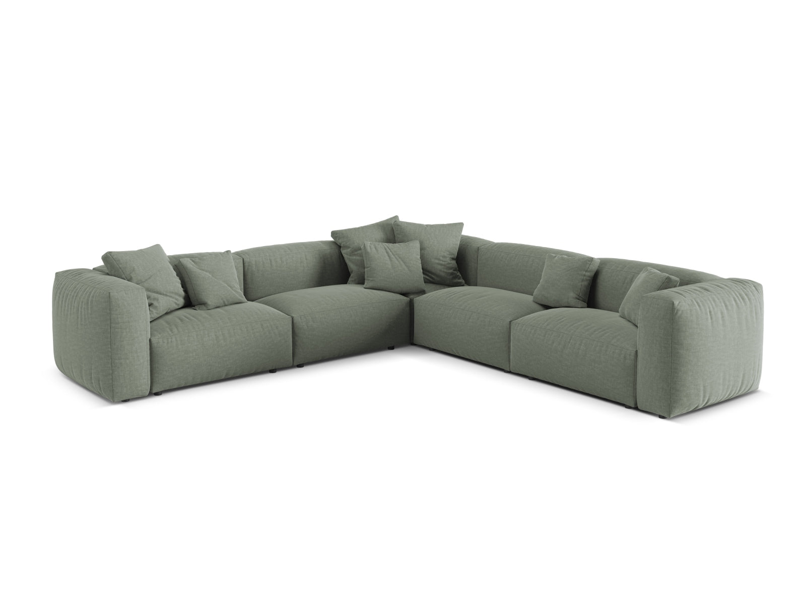 Modulares 5-Sitzer Ecksofa Martina in stilvollem symmetrischen Design, ideal für komfortable Entspannung und zeitgemäße Einrichtung.
