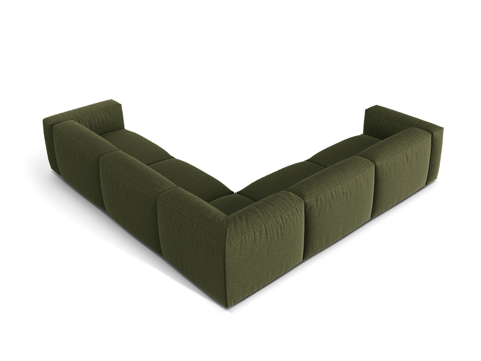 Modulares 5-Sitzer Ecksofa Martina in stilvollem symmetrischen Design, ideal für stilvolle Wohnräume und entspannte Stunden.