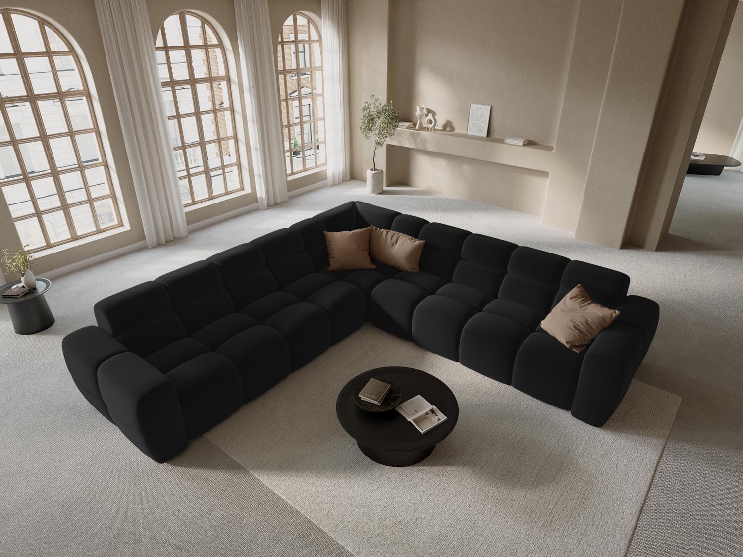 Lisa Velour Symmetrical Ecksofa 5 Sitzer in Black präsentiert im Onlineshop von KAQTU Design AG. Ecksofa ist von Micadoni