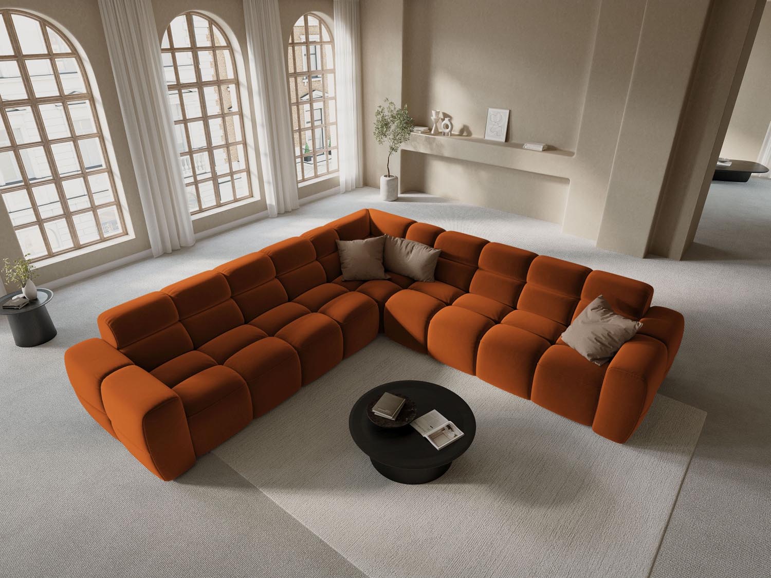 Lisa Velour Symmetrical Ecksofa 5 Sitzer in Terracotta präsentiert im Onlineshop von KAQTU Design AG. Ecksofa ist von Micadoni