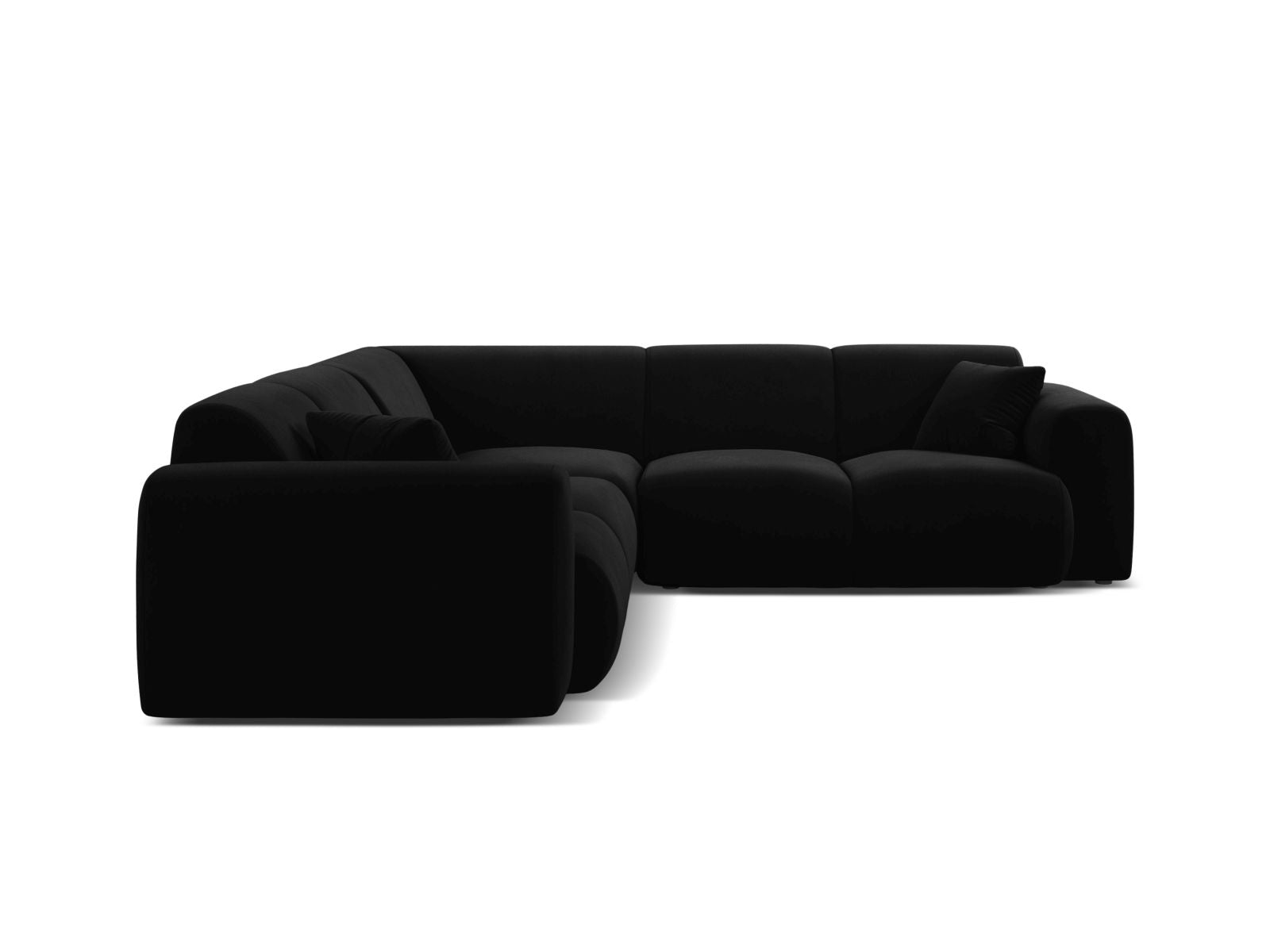 Elegantes Molino Velour Ecksofa in Schwarz, 5-Sitzer, ideal für stilvolle Wohnräume, präsentiert von Micadoni.