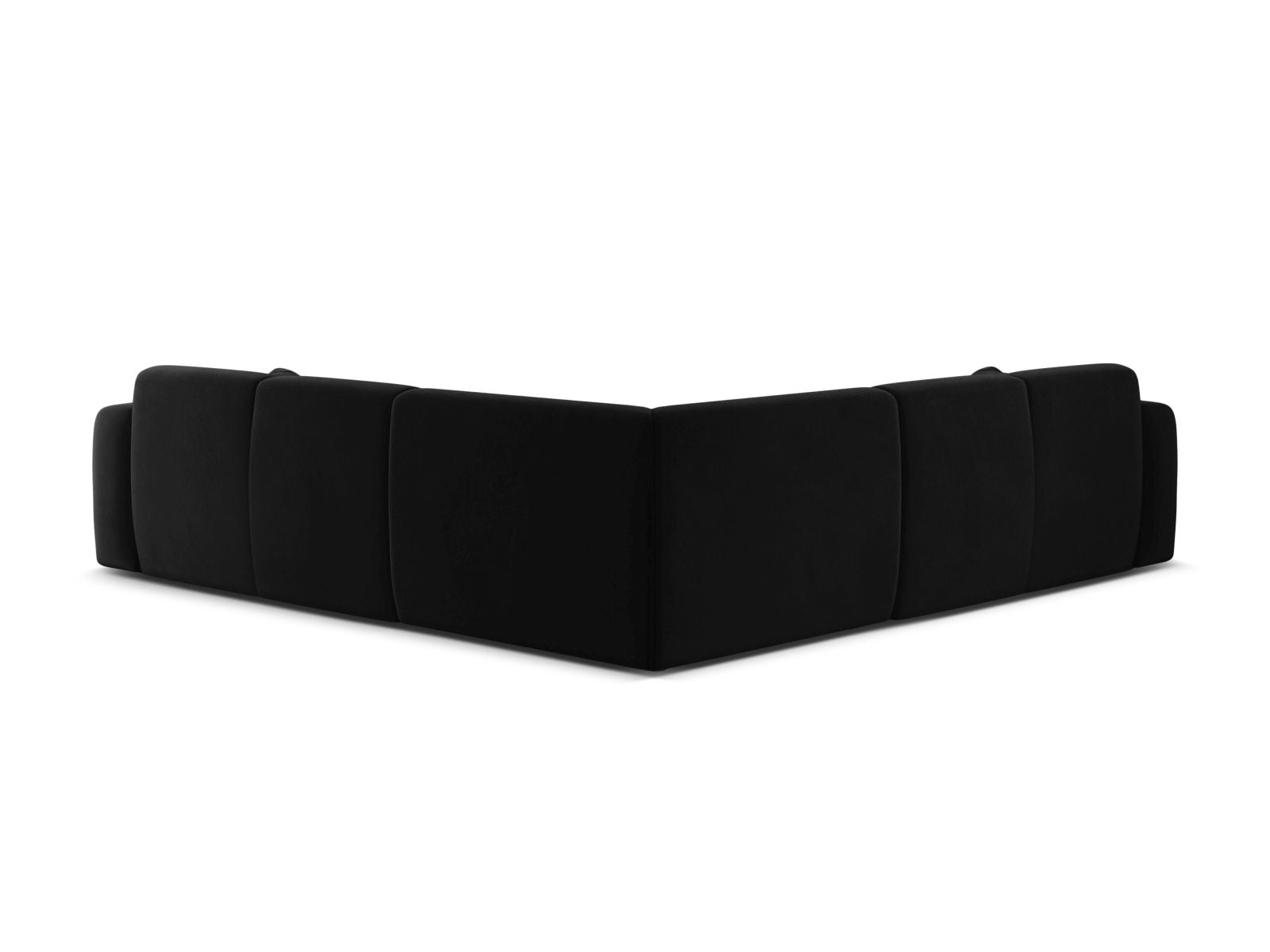 Elegantes, symmetrisches Ecksofa Molino in edlem Velours schwarz, ideal für ein modernes und einladendes Wohnambiente.