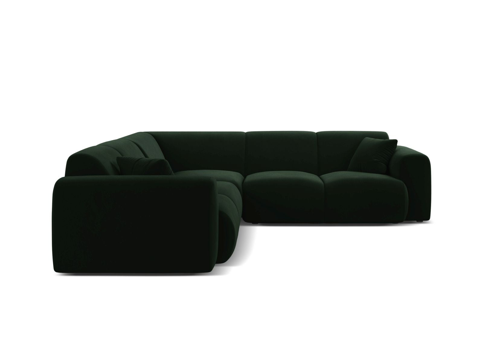 Elegantes Molino Velour Ecksofa in Flaschengrün, 5-Sitzer, ideal für stilvolle Wohnräume, präsentiert von Micadoni.