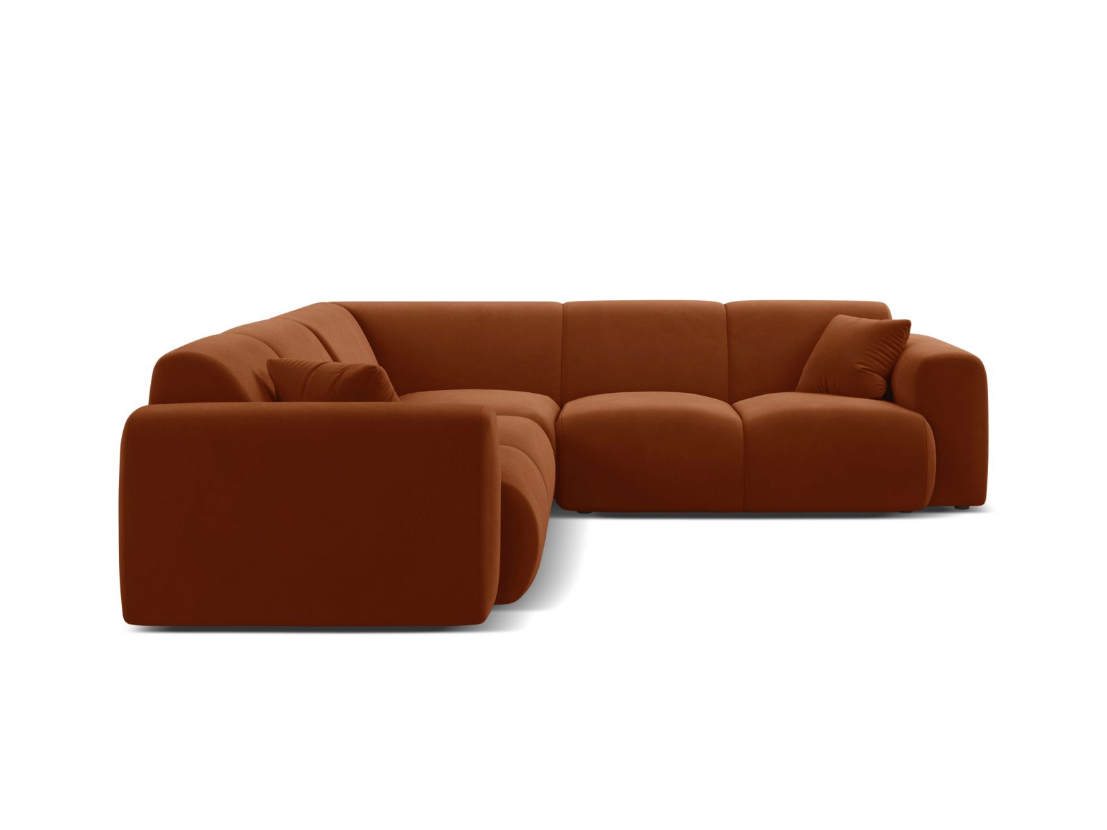 Elegantes Molino Velour Ecksofa in Terracotta, ideal für stilvolle Wohnräume. 5-Sitzer mit symmetrischem Design von Micadoni.