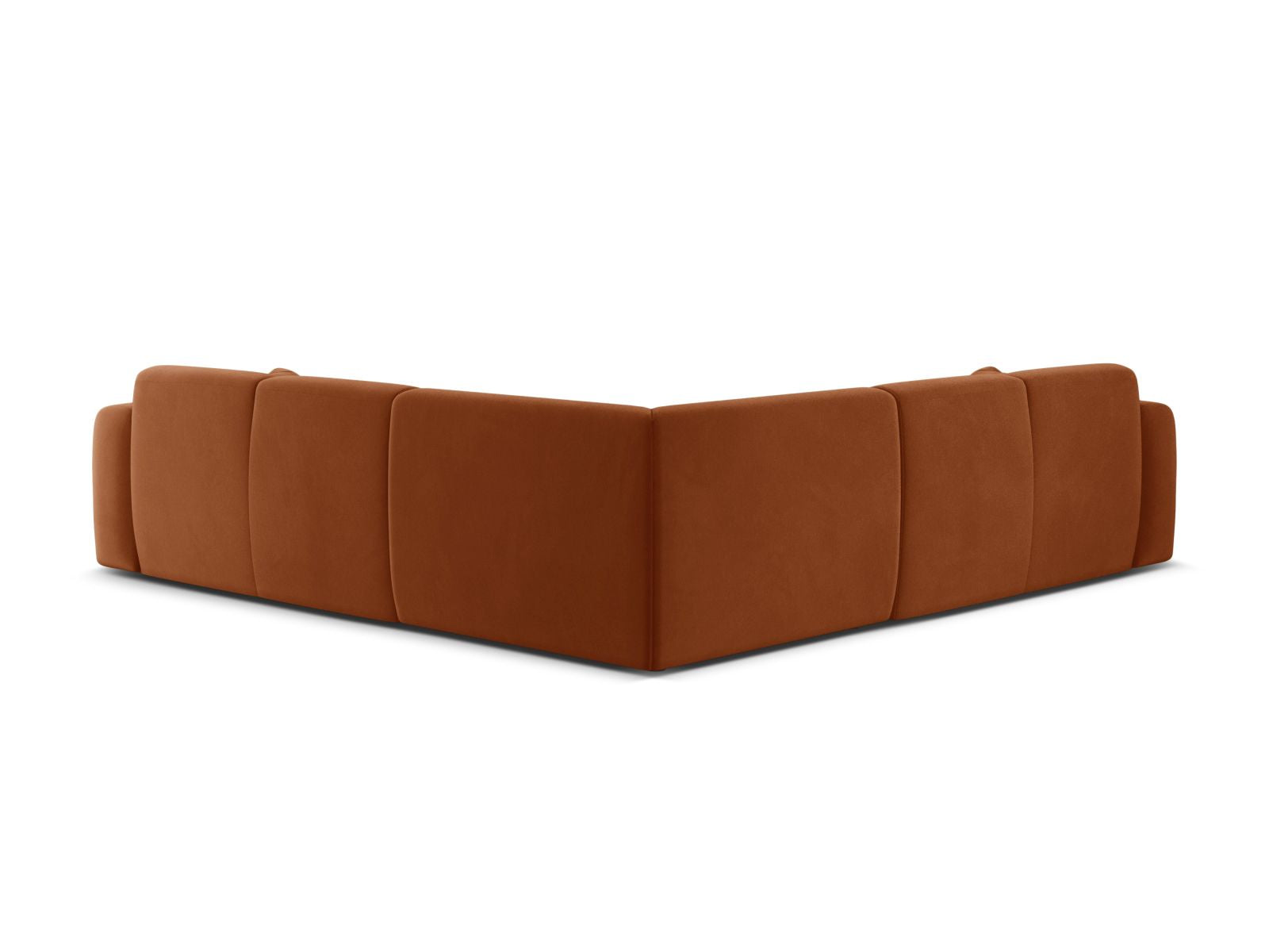 Elegantes 5-Sitzer Ecksofa Molino aus weichem Velours in stilvollem Terracotta, ideal für einladende Wohnräume und gesellige Stunden.