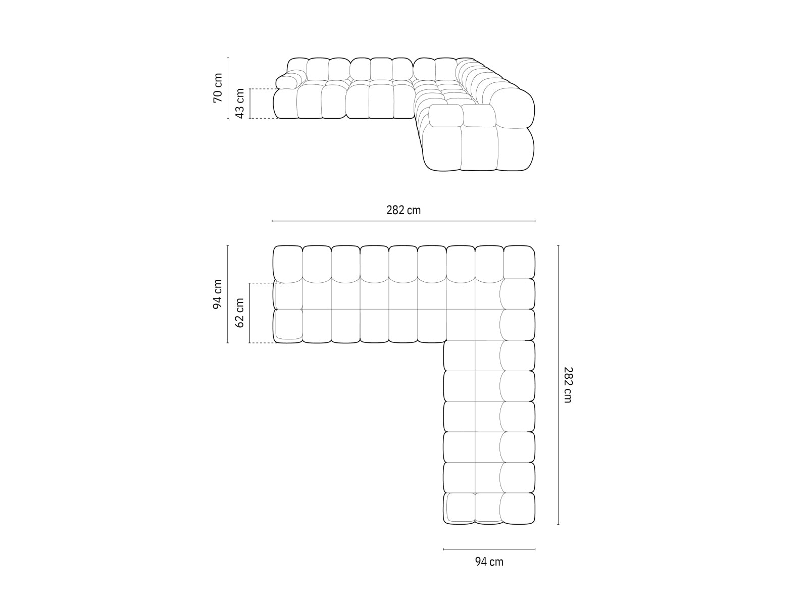 Bellis Symmetrical Ecksofa 5 Sitzer 282cm in Black präsentiert im Onlineshop von KAQTU Design AG. Ecksofa ist von Micadoni
