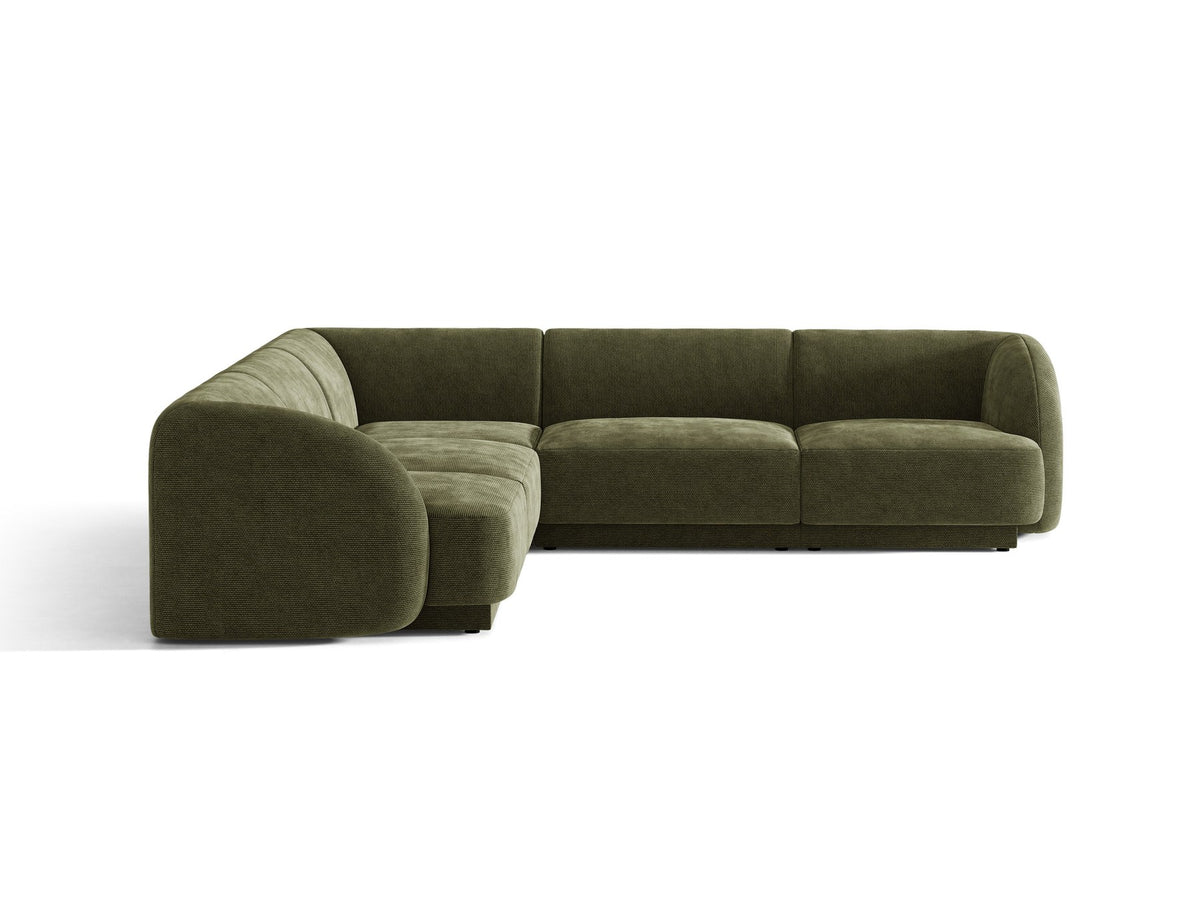 Dunkelbeiges symmetrisches Ecksofa Miley von Micadoni aus Bluvel-Stoff mit schwarzen Kunststoffbeinen, moderne L-Form für Wohnräume.