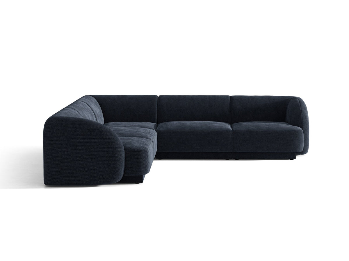 Dunkelbeiges symmetrisches Ecksofa Miley von Micadoni aus Bluvel-Stoff mit schwarzen Kunststoffbeinen, moderne L-Form für Wohnräume.