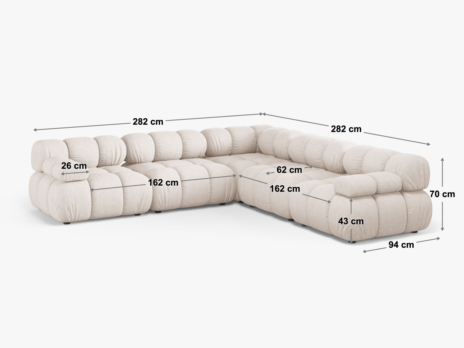 Modernes 5-Sitzer Ecksofa Symmetric Bellis in ansprechendem Brick-Liberty, perfekt für stilvolle Wohnzimmer und entspannte Stunden.