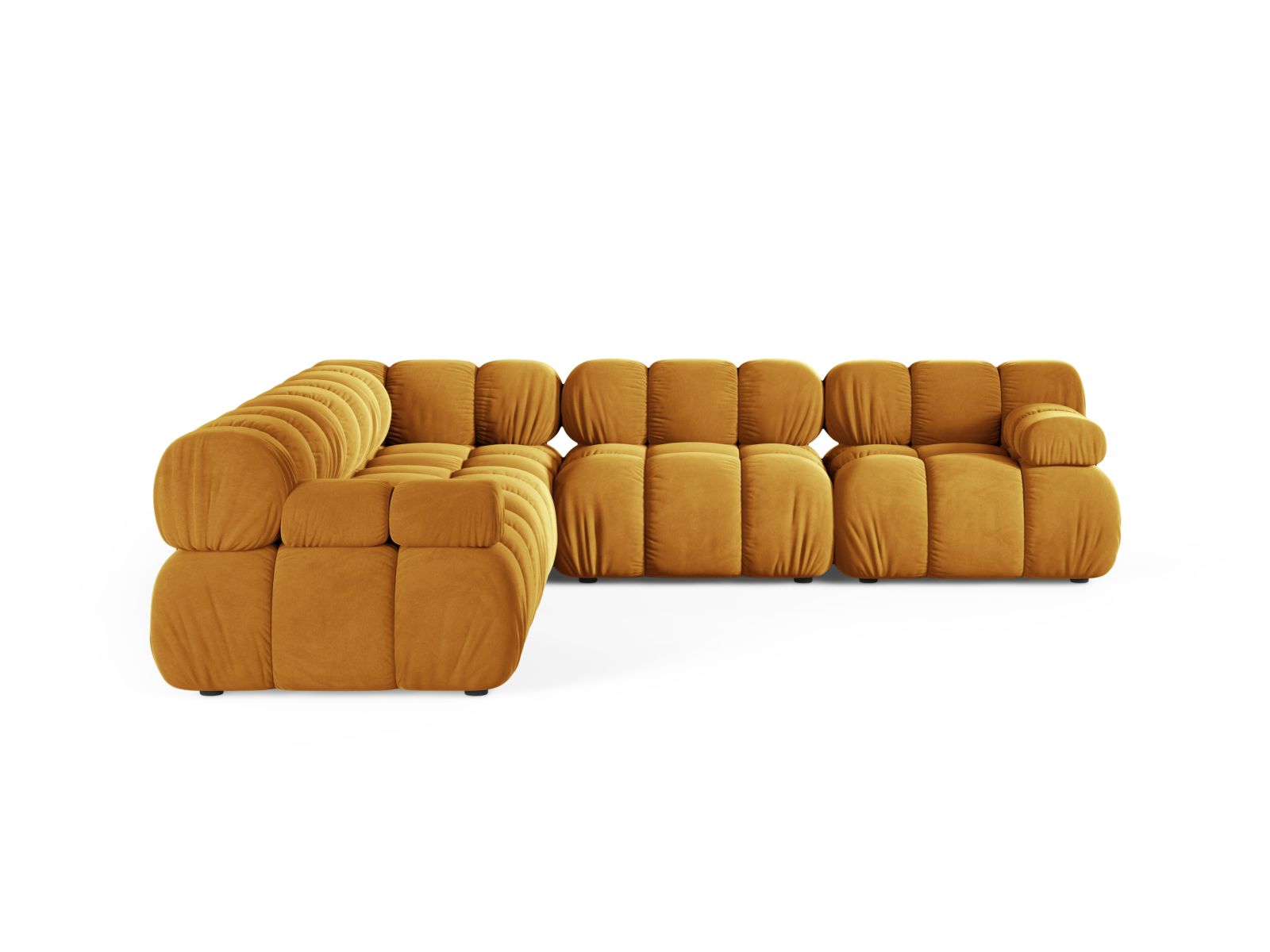 Modernes 5-Sitzer Ecksofa Symmetric Bellis in strahlendem Gelb, ideal für stilvolle Wohnräume und gemütliche Abende.