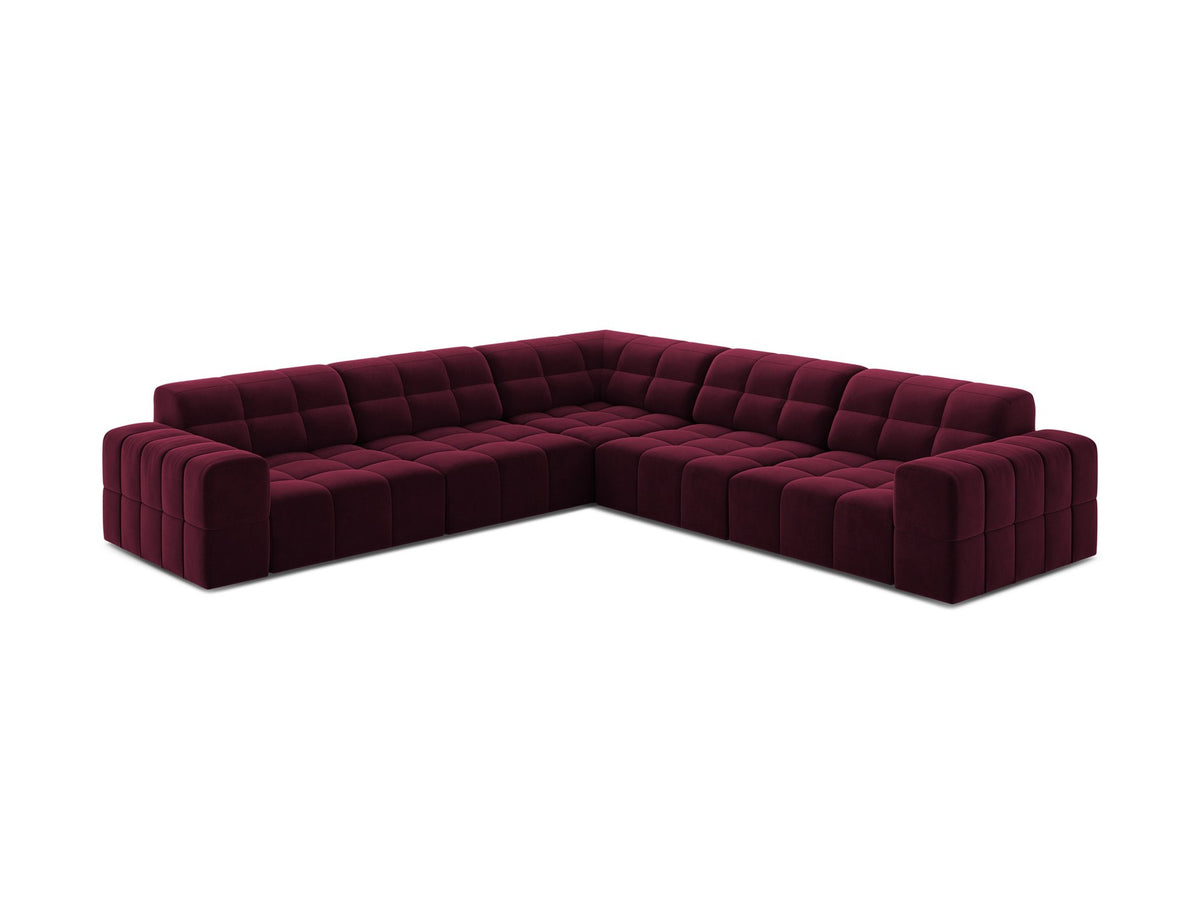 Symmetrisches Ecksofa Jennifer von Micadoni in beige mit Chenille-Bezug, schwarzen Kunststoffbeinen und breiter Sitzfläche.