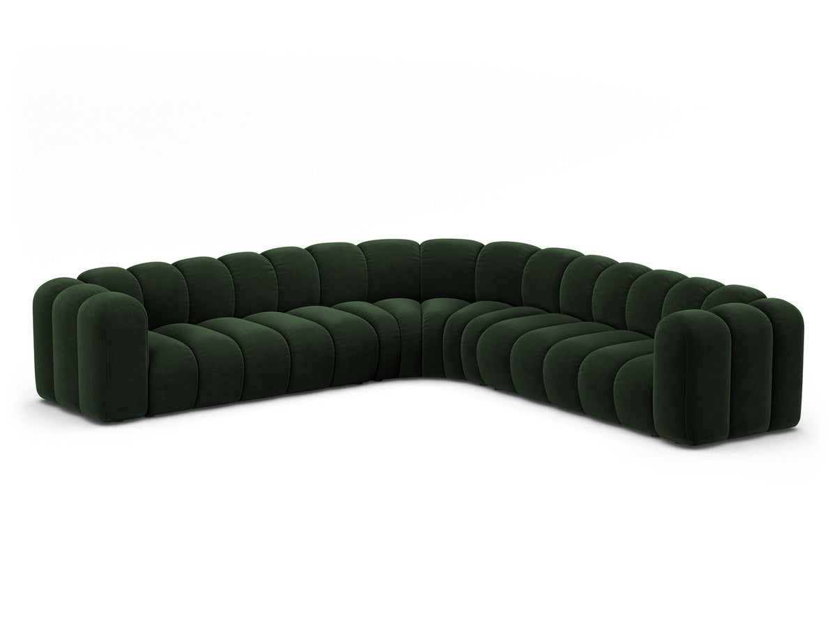 Modulares symmetrisches Ecksofa Lupine von Micadoni in leichtem Beige mit Venus-Samtstoff und schwarzen Kunststoffbeinen aus Polypropylen