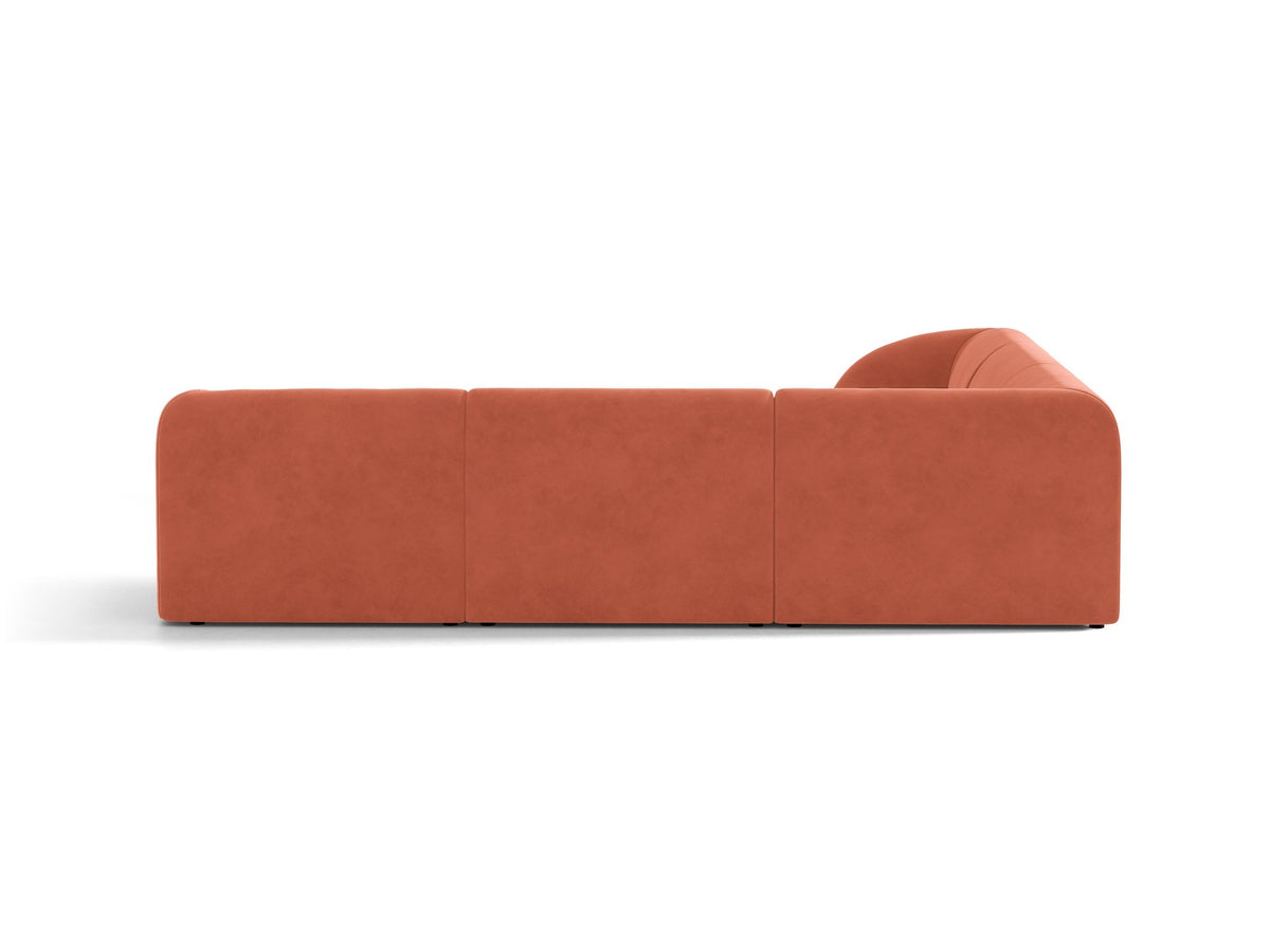 Dunkelbeiges symmetrisches Ecksofa Miley von Micadoni aus Bluvel-Stoff mit schwarzen Kunststoffbeinen, moderne L-Form für Wohnräume.