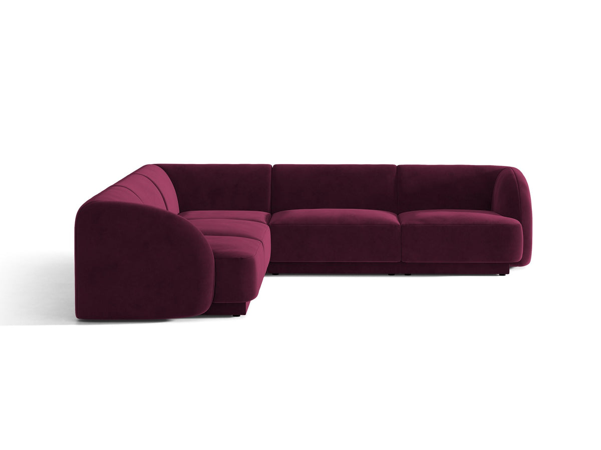 Dunkelbeiges symmetrisches Ecksofa Miley von Micadoni aus Bluvel-Stoff mit schwarzen Kunststoffbeinen, moderne L-Form für Wohnräume.