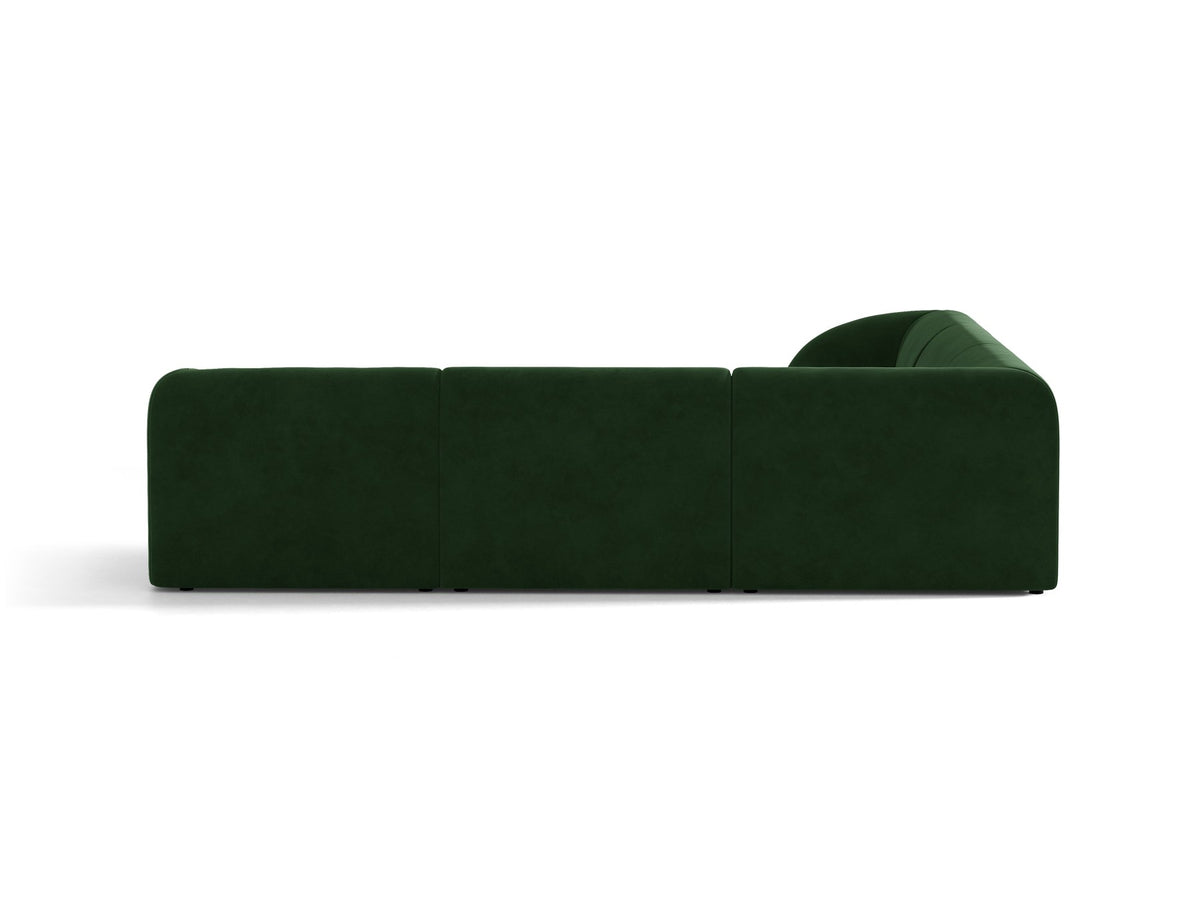 Dunkelbeiges symmetrisches Ecksofa Miley von Micadoni aus Bluvel-Stoff mit schwarzen Kunststoffbeinen, moderne L-Form für Wohnräume.