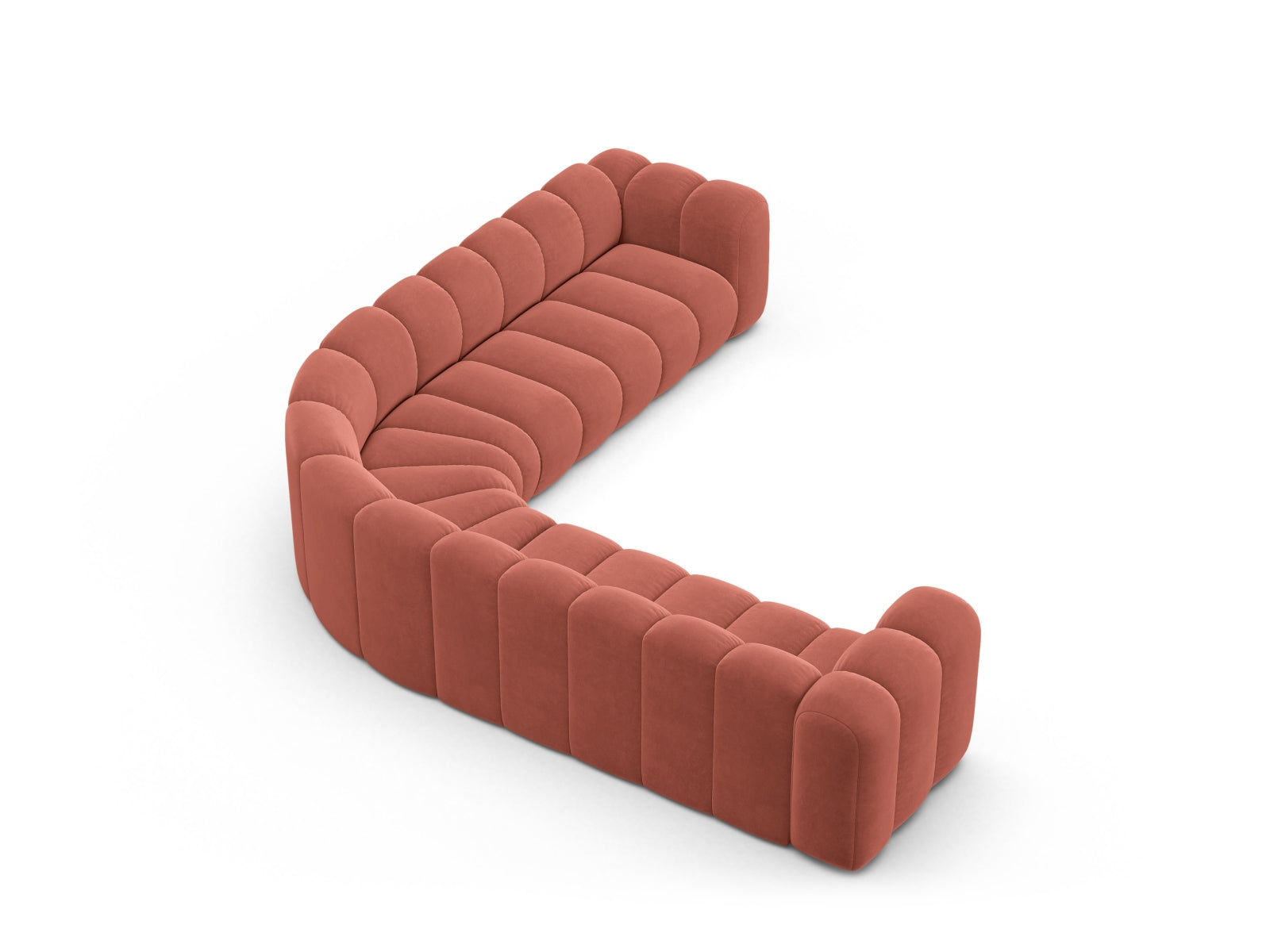 Lupine Velour Symmetrical modulares Ecksofa 5 Sitzer in Coral präsentiert im Onlineshop von KAQTU Design AG. Ecksofa ist von Micadoni