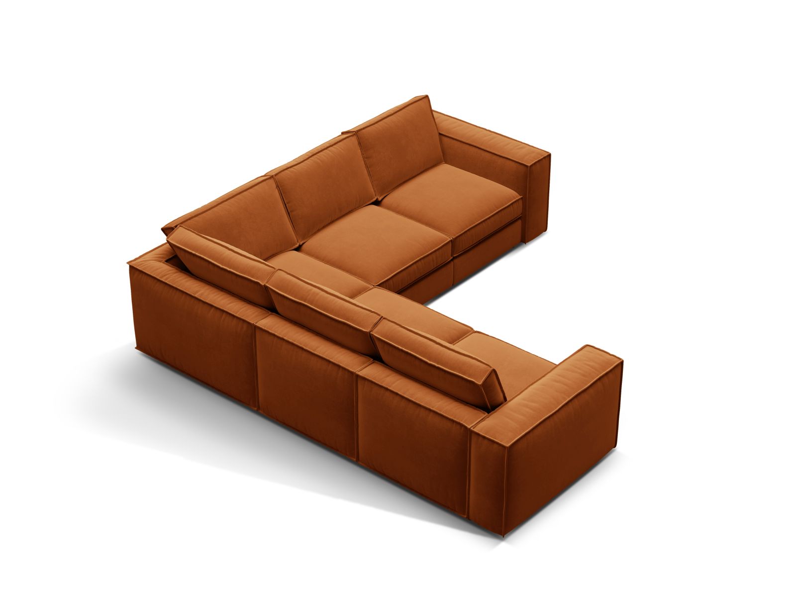 Elegantes 4-Sitzer Ecksofa Symmetric Pola in warmem Terracotta, ideal für stilvolle Wohnräume, erhältlich bei KAQTU Design AG.