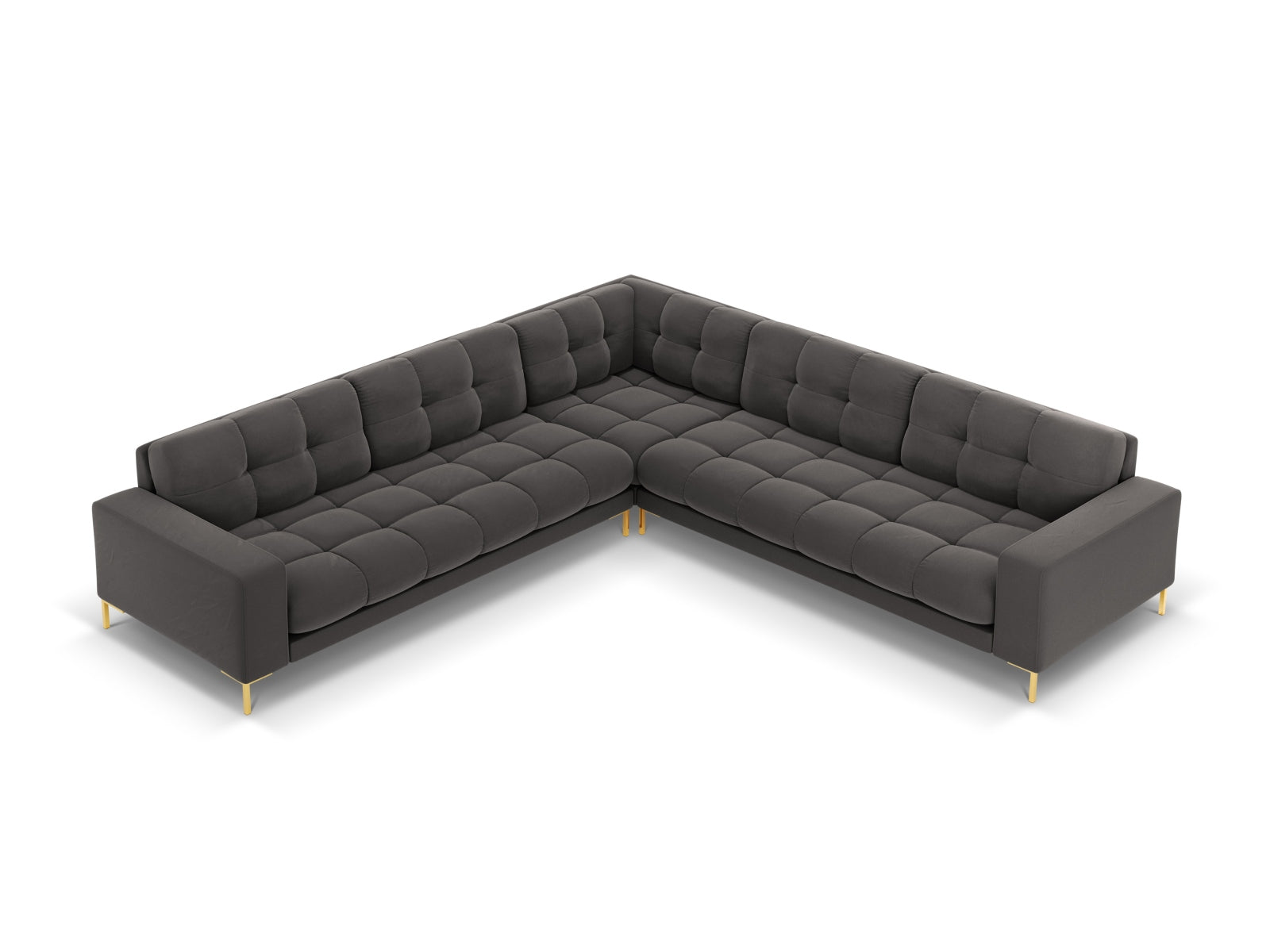 Mamaia Velour Symmetrical Ecksofa 6 Sitzer in Dark Grey/Gold präsentiert im Onlineshop von KAQTU Design AG. Ecksofa ist von Micadoni