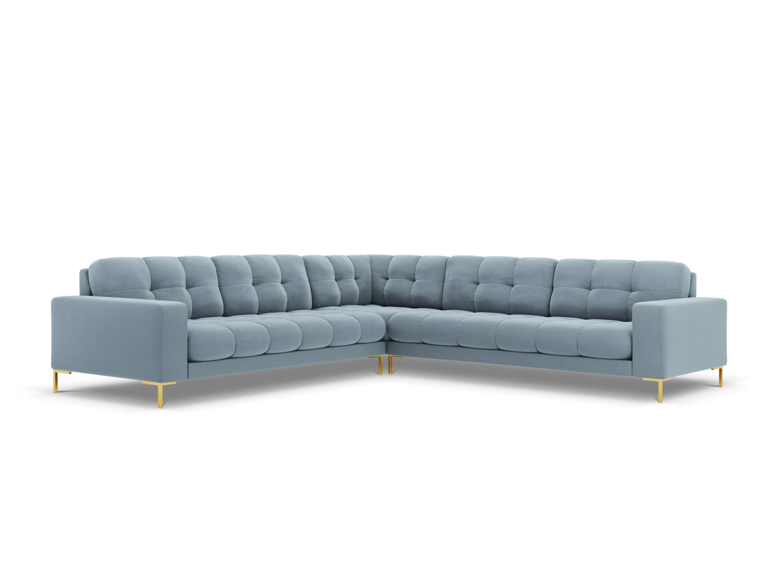 Mamaia Velour Symmetrical Ecksofa 6 Sitzer in Light Blue/Gold präsentiert im Onlineshop von KAQTU Design AG. Ecksofa ist von Micadoni