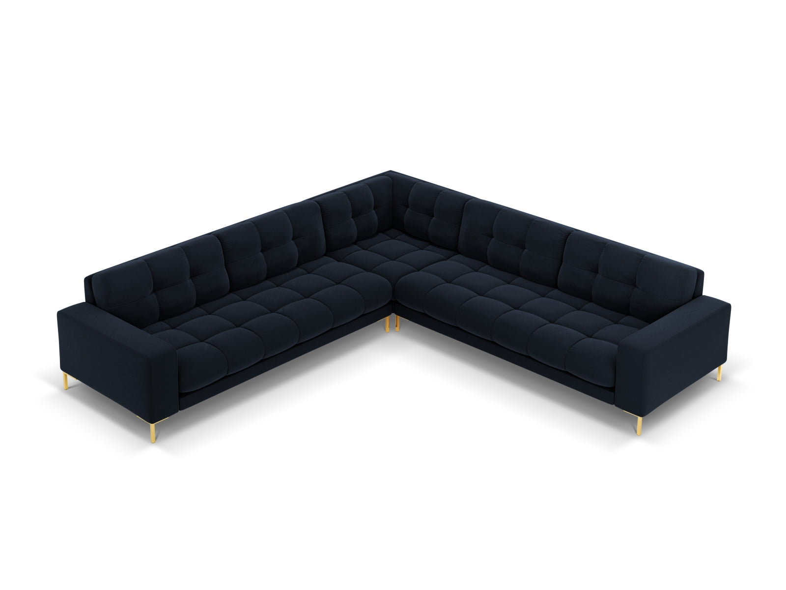 Mamaia Velour Symmetrical Ecksofa 6 Sitzer in Dark Blue/Gold präsentiert im Onlineshop von KAQTU Design AG. Ecksofa ist von Micadoni