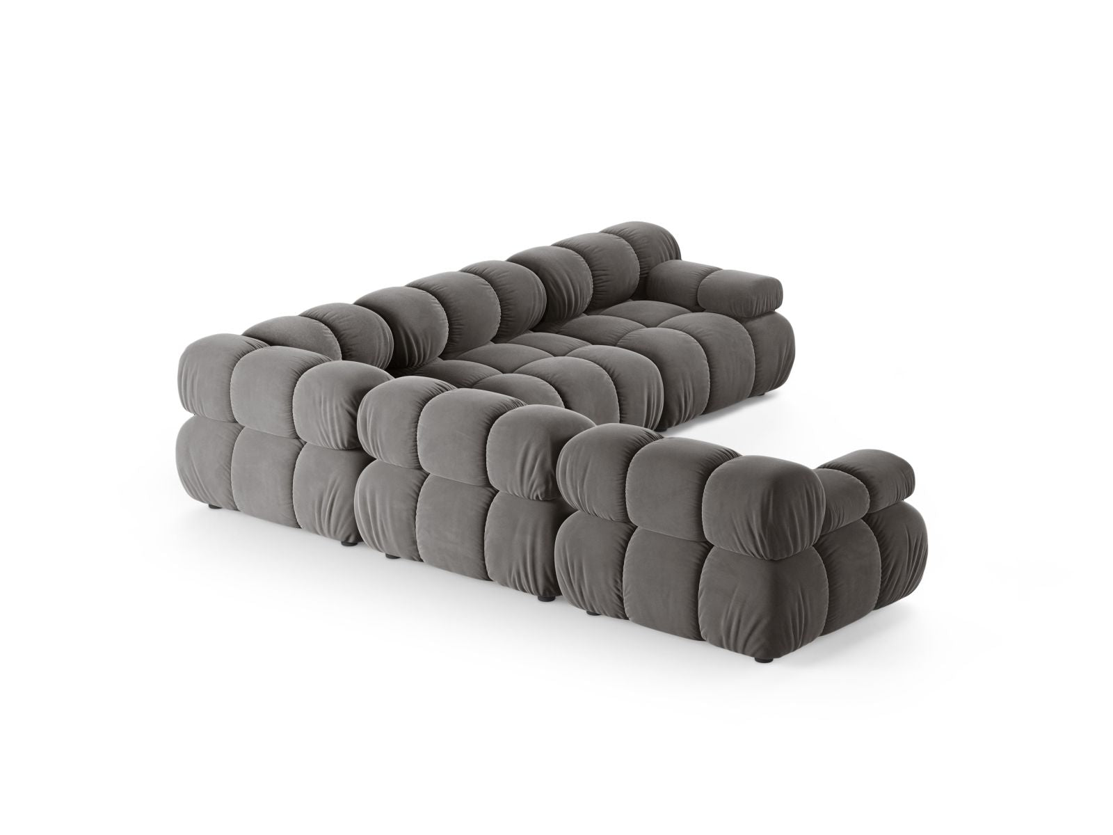 Elegantes Bellis Velour Ecksofa in Hellgrau, symmetrisches Design, 5-Sitzer, 282 cm, ideal für stilvolle Wohnräume und Entspannung.