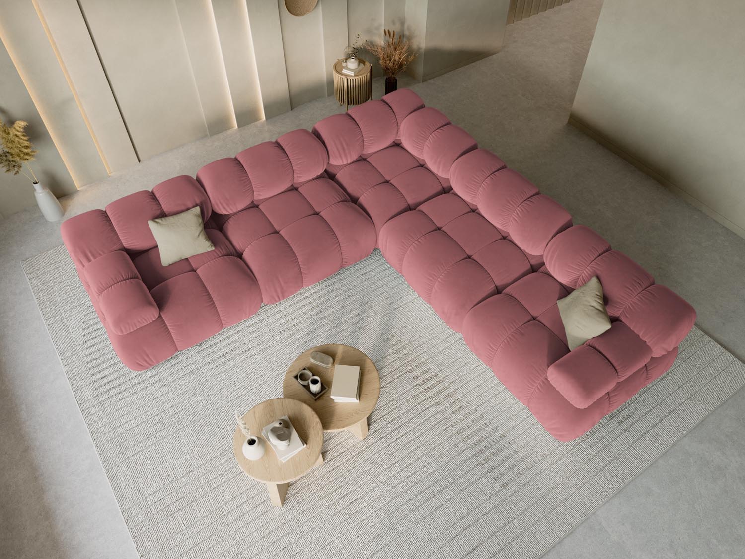 Bellis Velour Symmetrical Ecksofa 5 Sitzer 282cm in Pink präsentiert im Onlineshop von KAQTU Design AG. Ecksofa ist von Micadoni