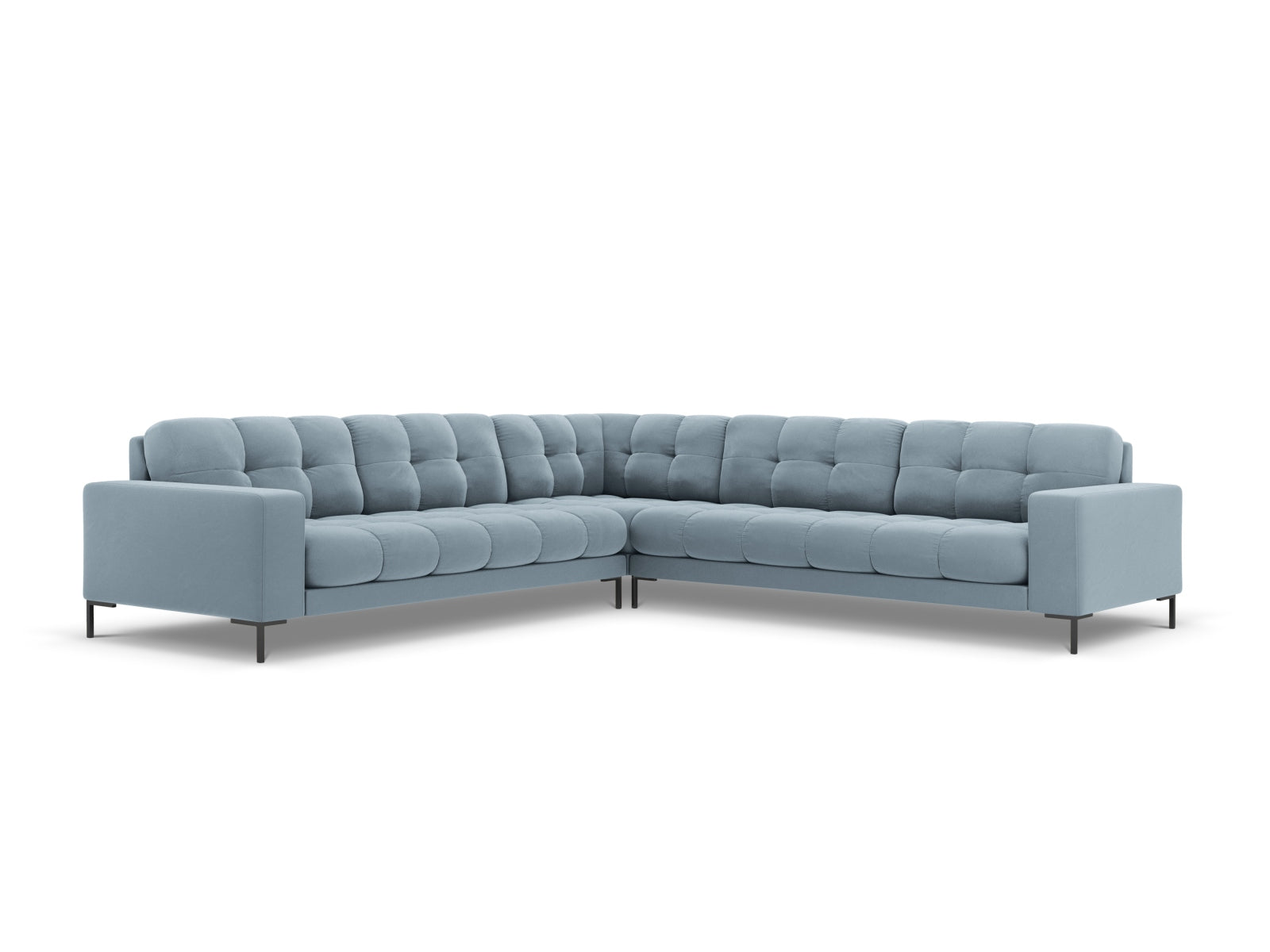 Mamaia Velour Symmetrical Ecksofa 6 Sitzer in Light Blue/Schwarz präsentiert im Onlineshop von KAQTU Design AG. Ecksofa ist von Micadoni