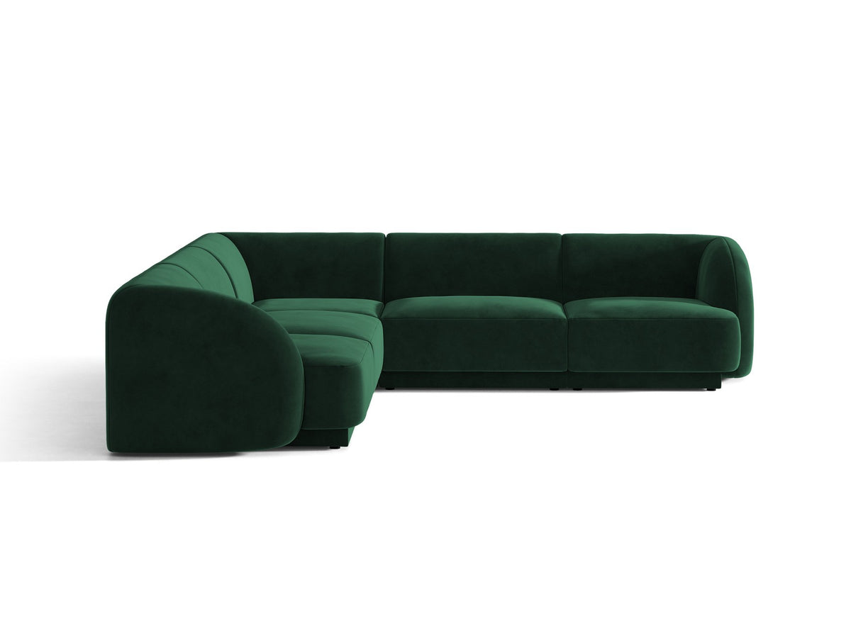 Dunkelbeiges symmetrisches Ecksofa Miley von Micadoni aus Bluvel-Stoff mit schwarzen Kunststoffbeinen, moderne L-Form für Wohnräume.